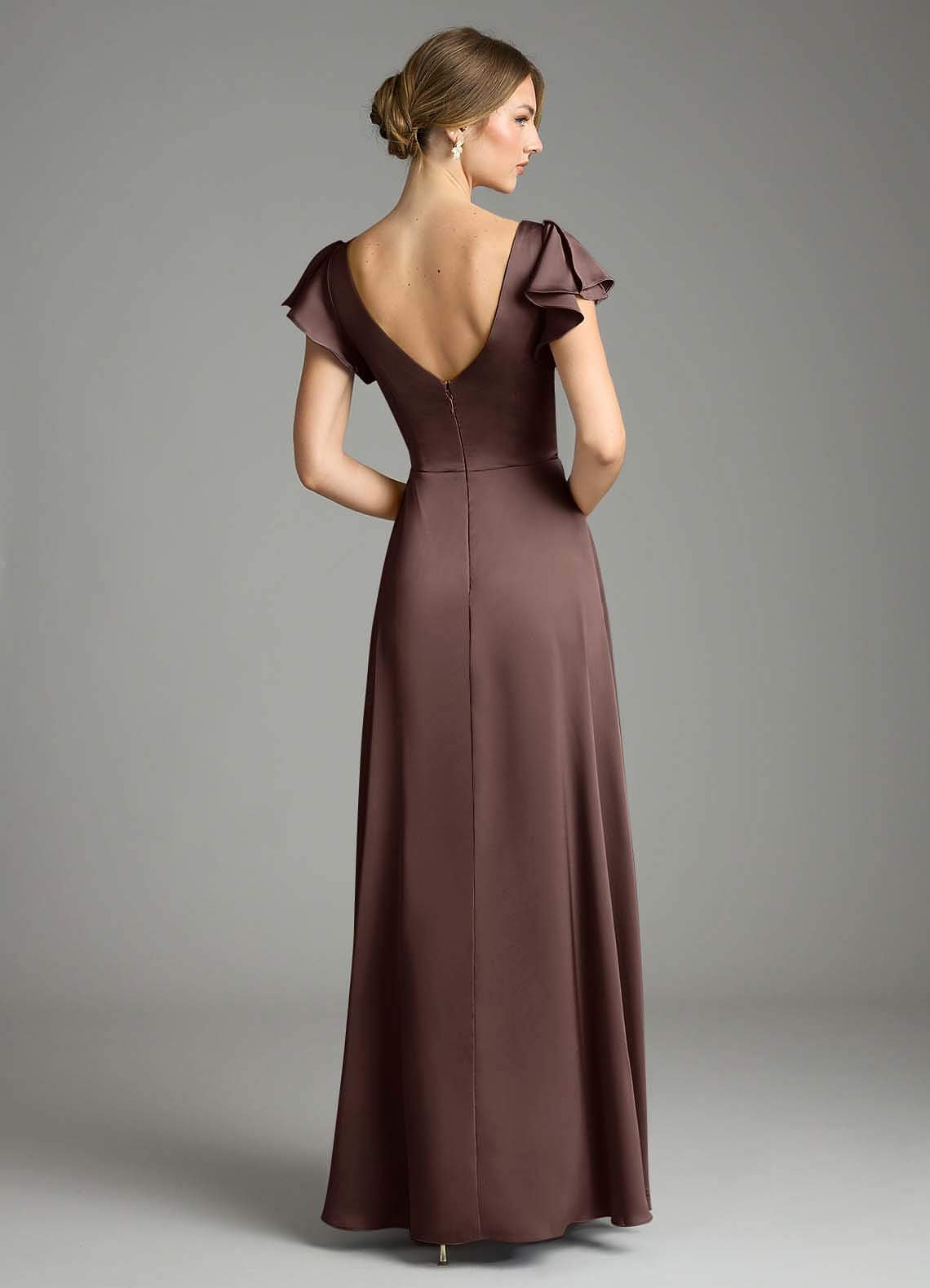 Omari A-Line V-Neck Stretch Satin Bridesmaid Dress in Ganache