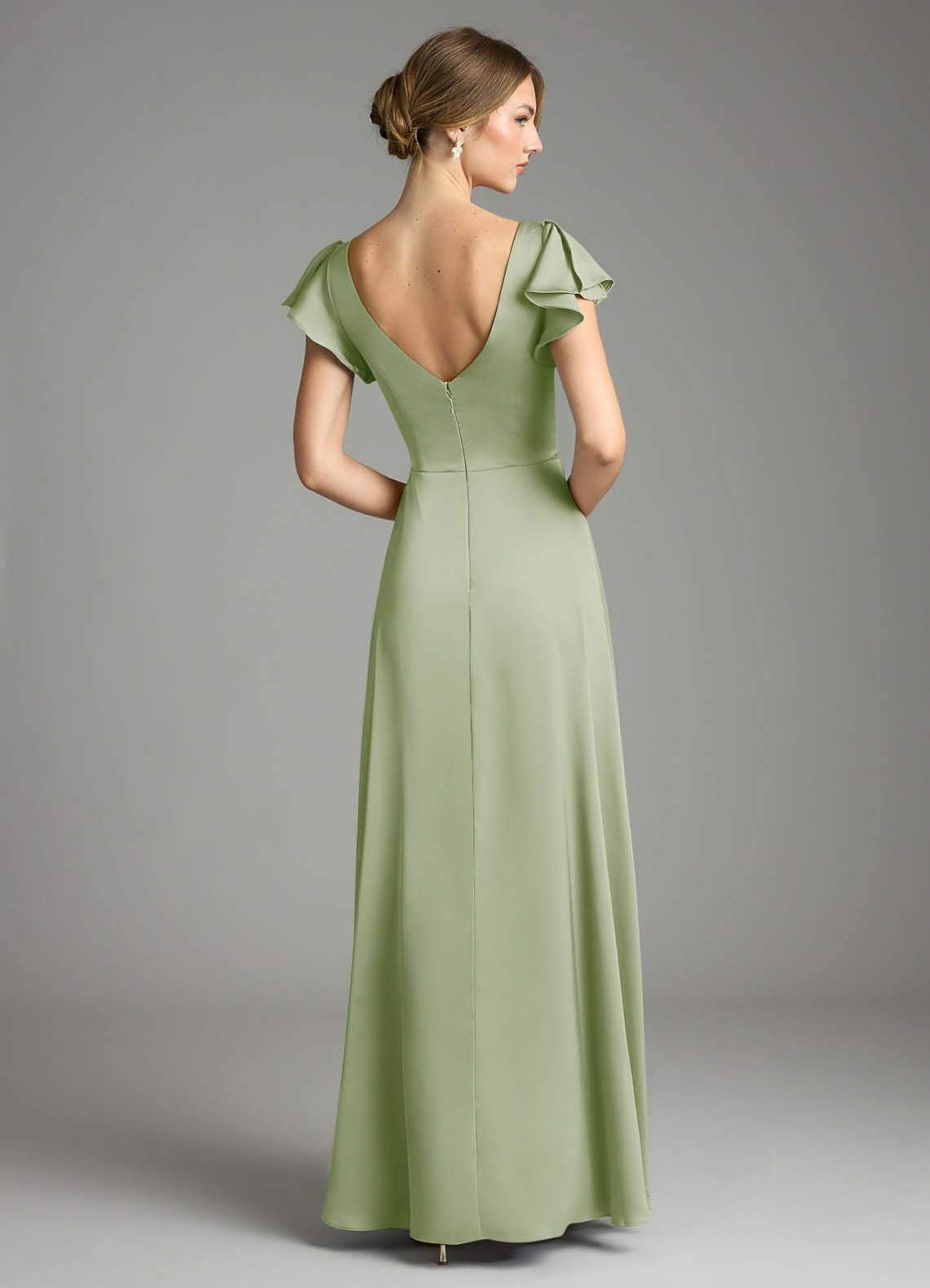Omari A-Line V-Neck Stretch Satin Bridesmaid Dress in Dusty Sage