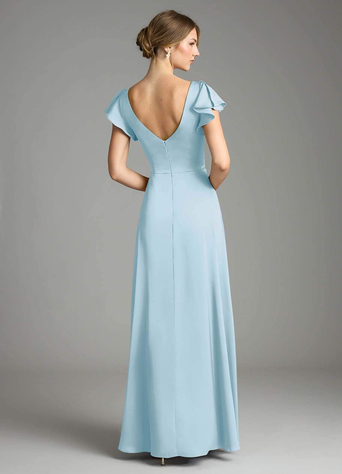 Omari A-Line V-Neck Stretch Satin Bridesmaid Dress in Sky Blue