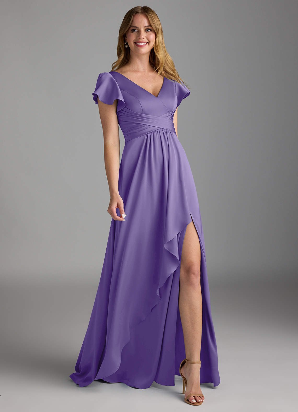 Omari A-Line V-Neck Stretch Satin Bridesmaid Dress in Tahiti