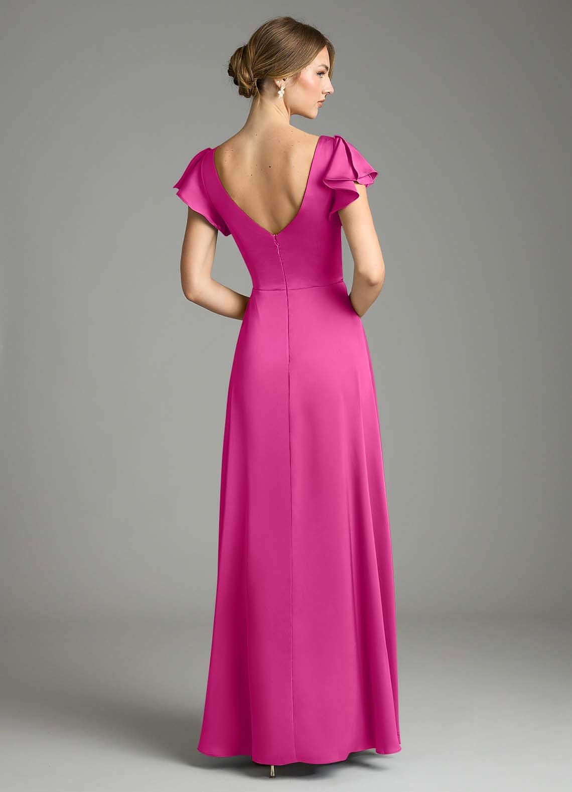 Omari A-Line V-Neck Stretch Satin Bridesmaid Dress in Fuchsia