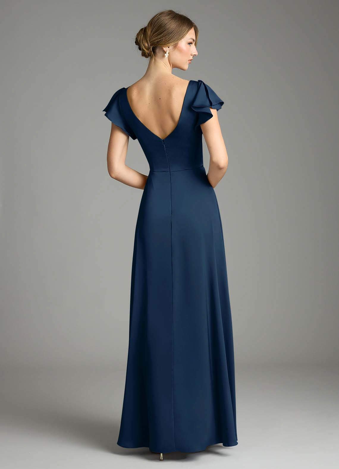Omari A-Line V-Neck Stretch Satin Bridesmaid Dress in Dark Navy