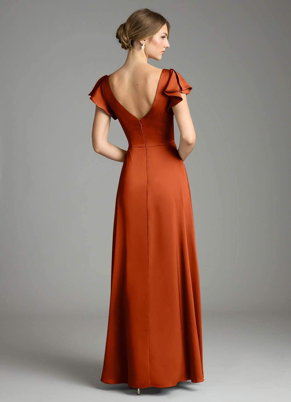 Omari A-Line V-Neck Stretch Satin Bridesmaid Dress in Paprika