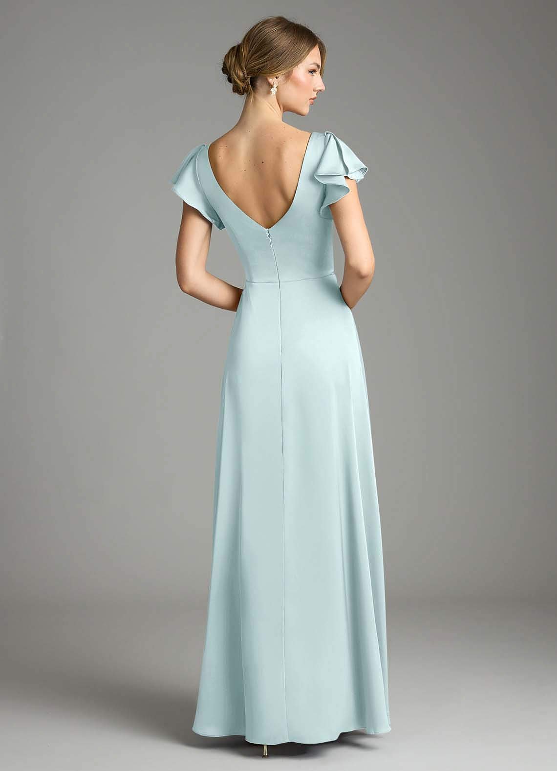 Omari A-Line V-Neck Stretch Satin Bridesmaid Dress in Sea Glass