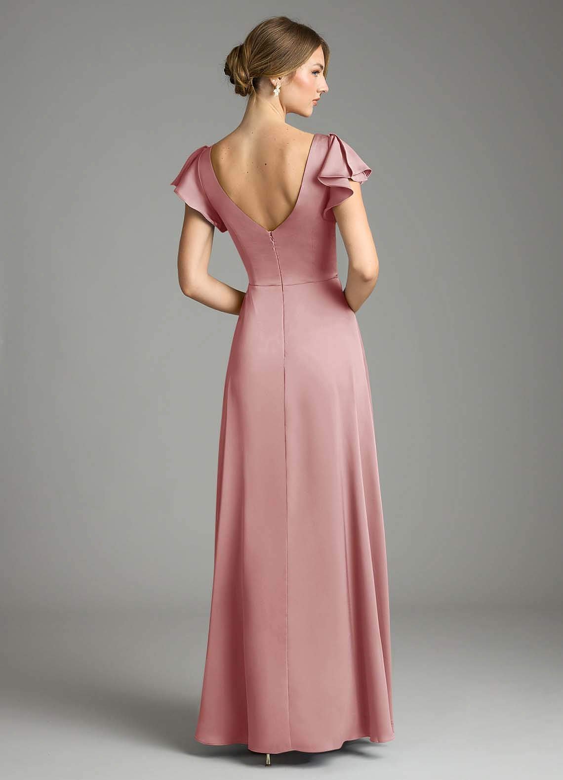 Omari A-Line V-Neck Stretch Satin Bridesmaid Dress in dusty rose