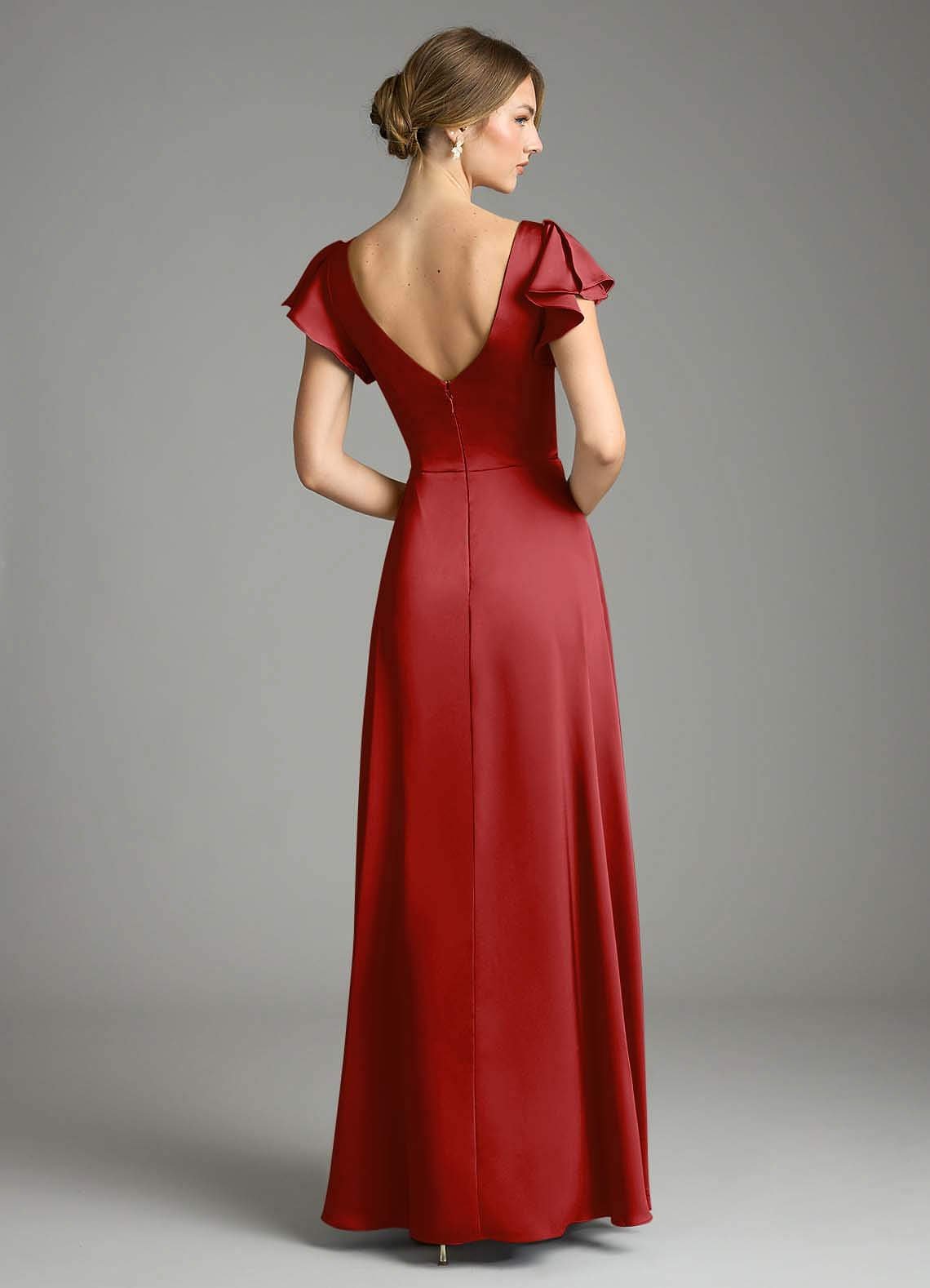 Omari A-Line V-Neck Stretch Satin Bridesmaid Dress in Pomegranate