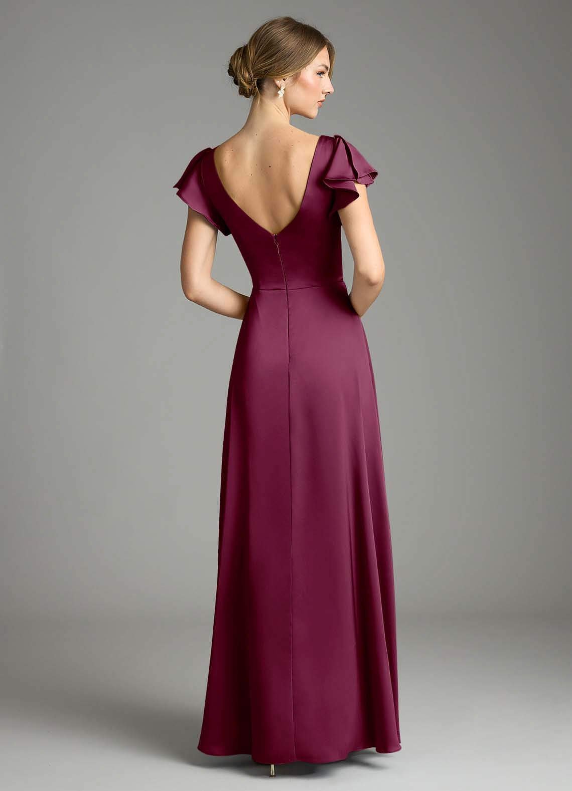Omari A-Line V-Neck Stretch Satin Bridesmaid Dress in Mulberry