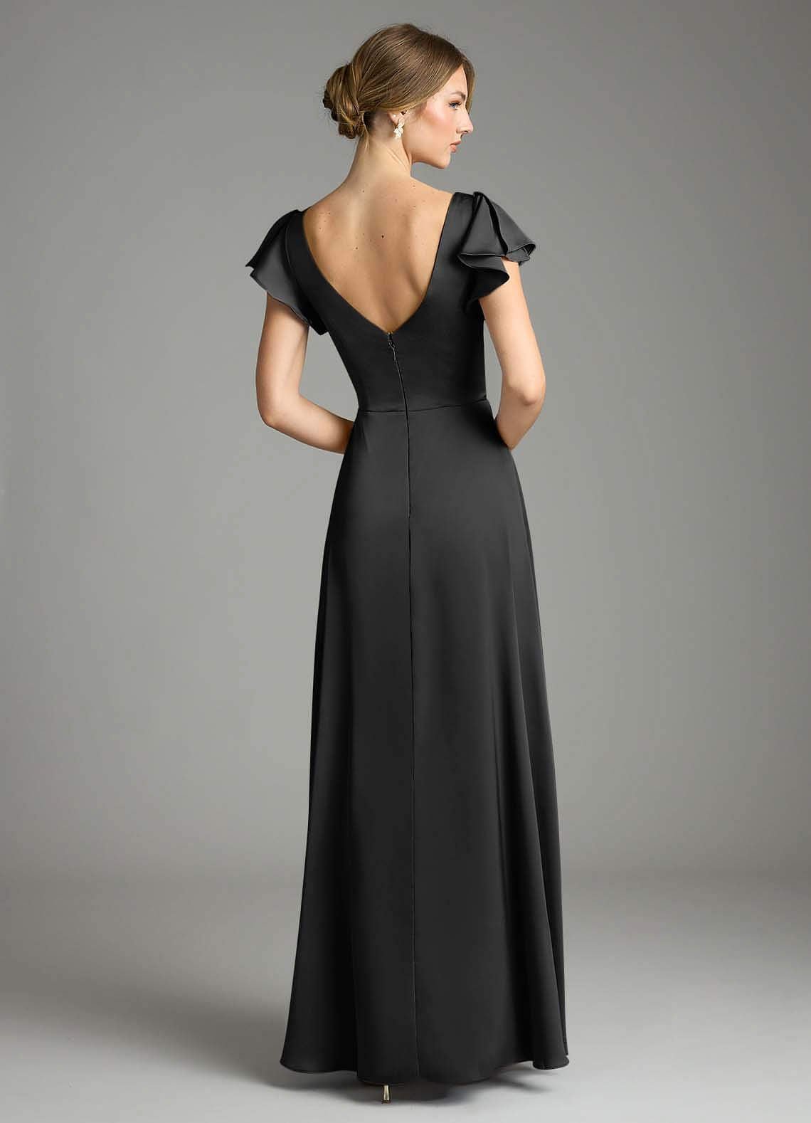 Omari A-Line V-Neck Stretch Satin Bridesmaid Dress in black