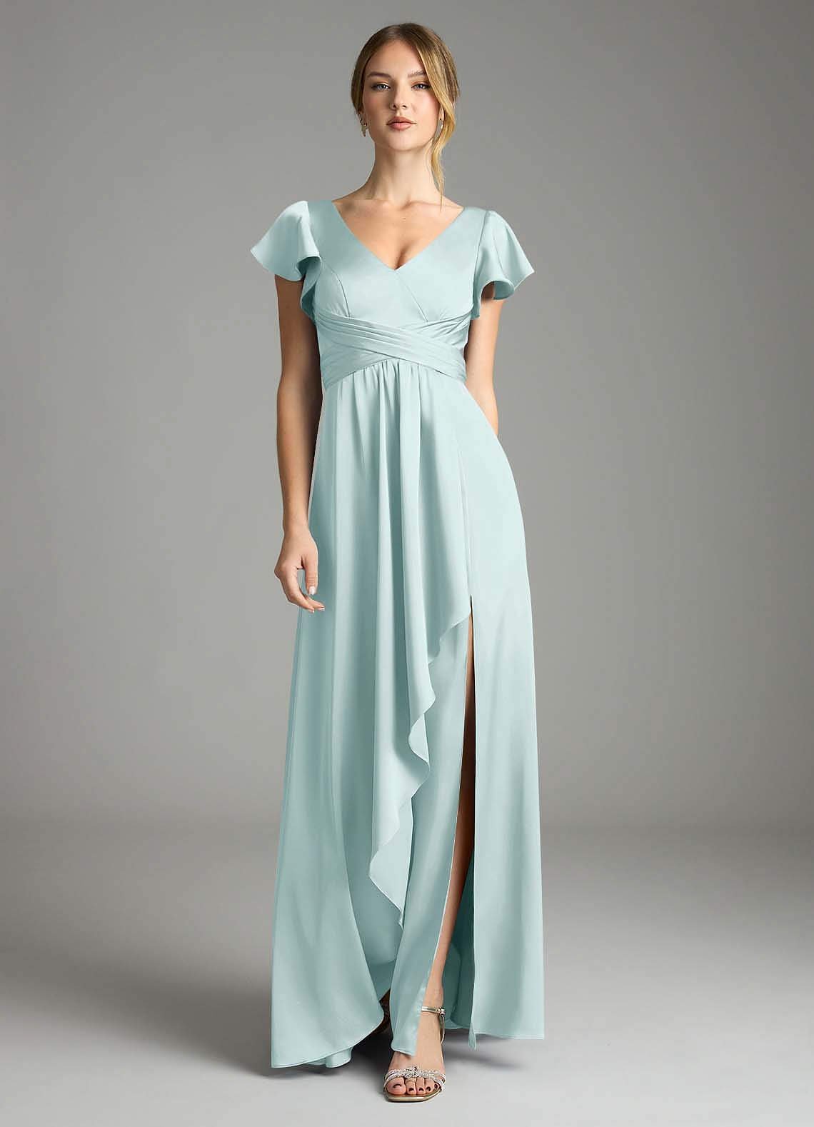 Omari A-Line V-Neck Stretch Satin Bridesmaid Dress in Mist