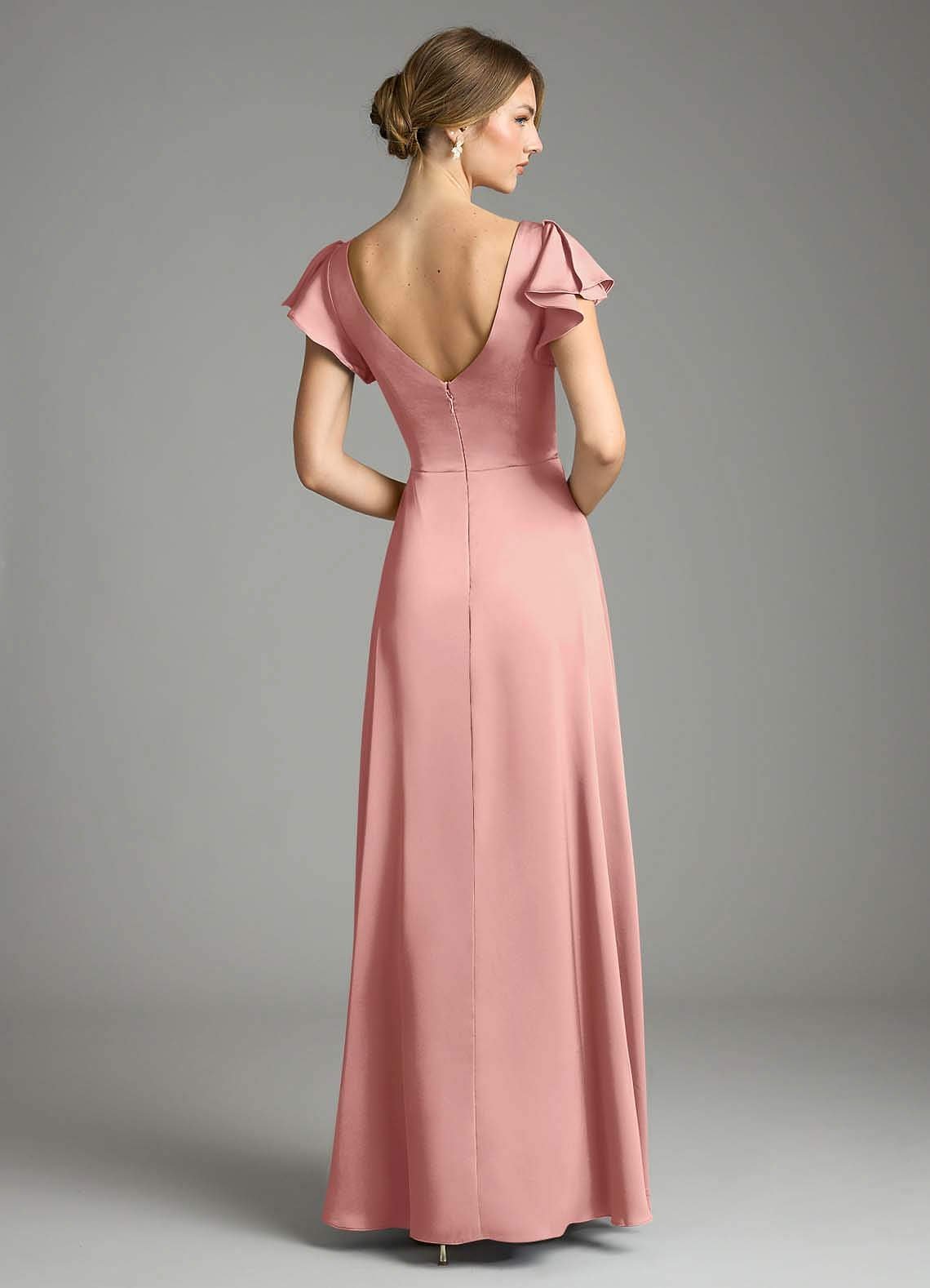 Omari A-Line V-Neck Stretch Satin Bridesmaid Dress in Rosette