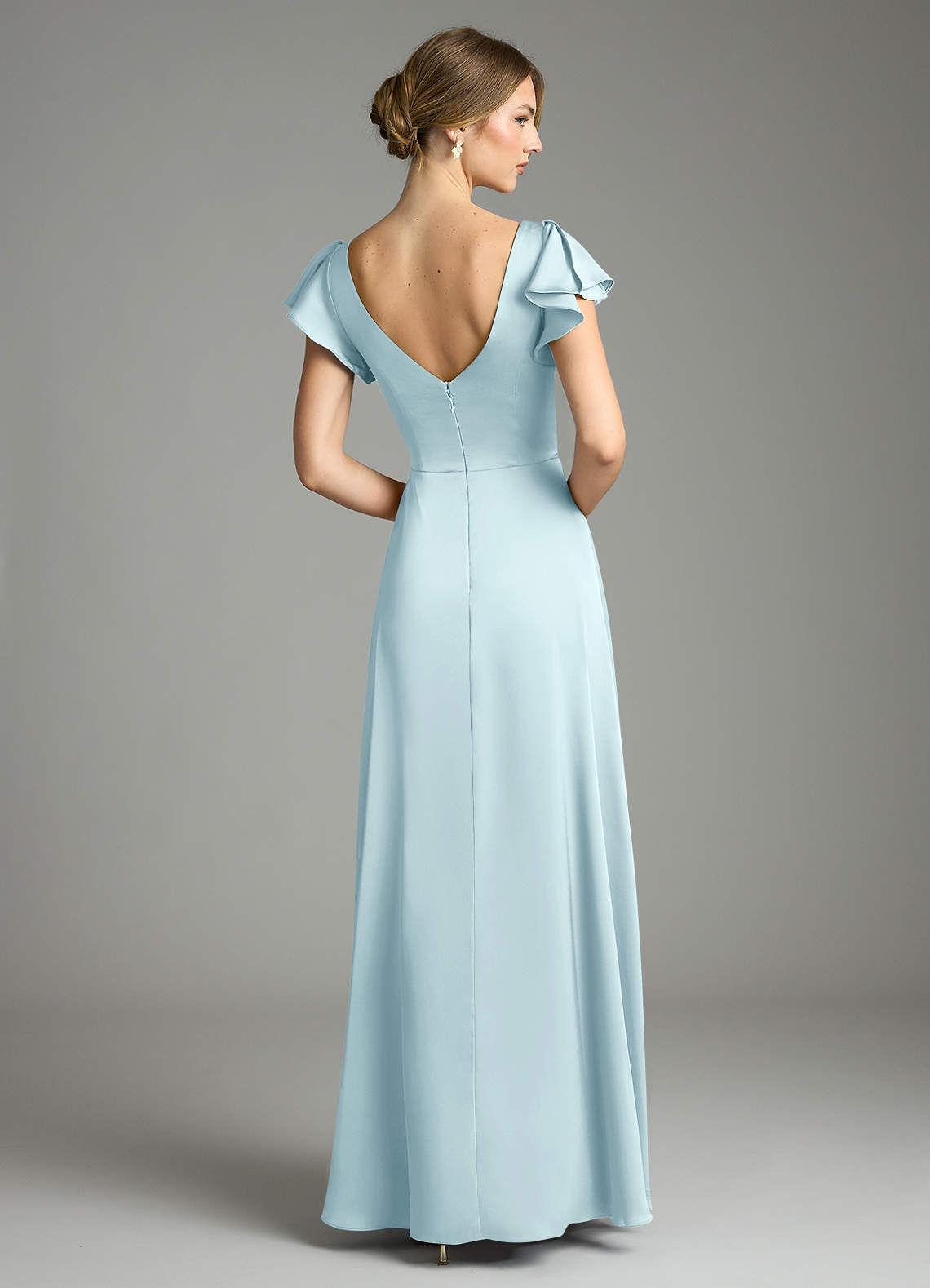 Omari A-Line V-Neck Stretch Satin Bridesmaid Dress in Cloud Blue