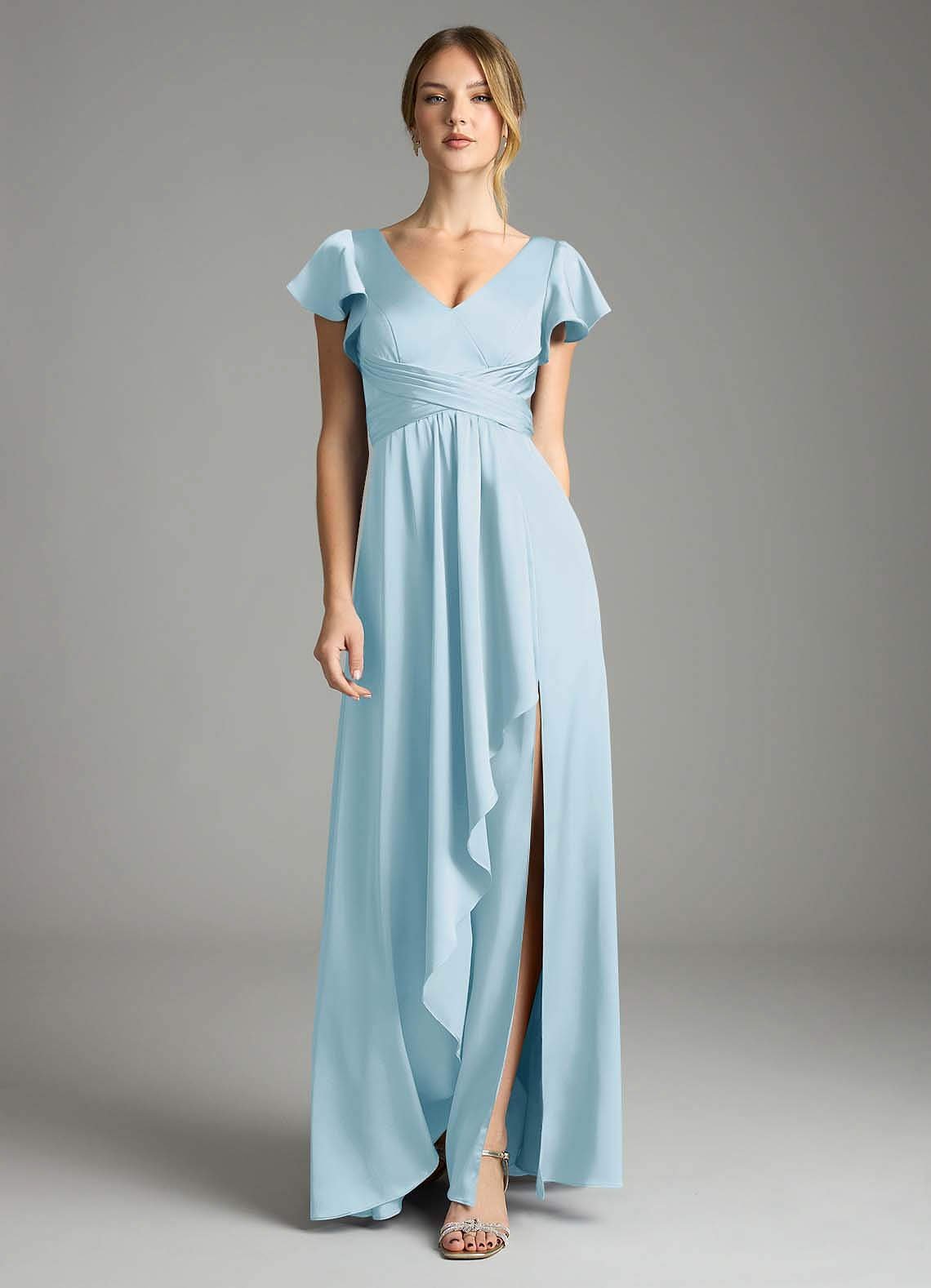 Omari A-Line V-Neck Stretch Satin Bridesmaid Dress in Sky Blue