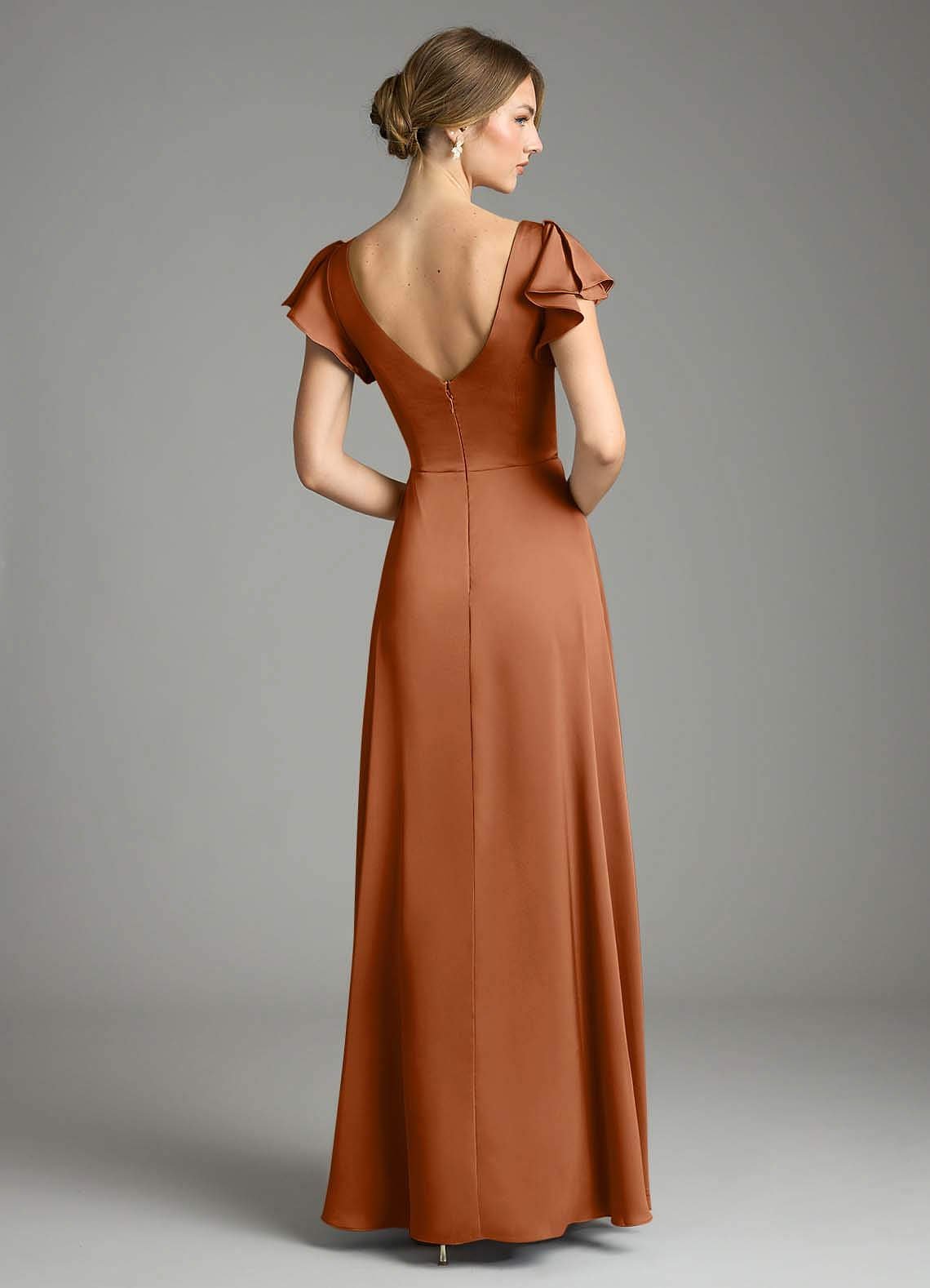 Omari A-Line V-Neck Stretch Satin Bridesmaid Dress in Copper
