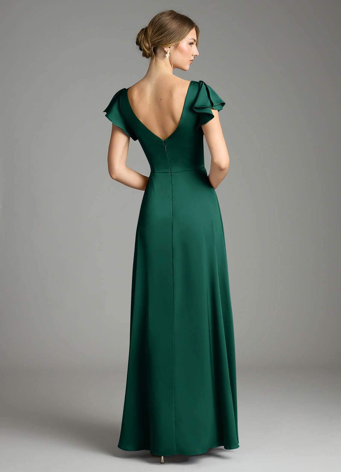Omari A-Line V-Neck Stretch Satin Bridesmaid Dress in Emerald