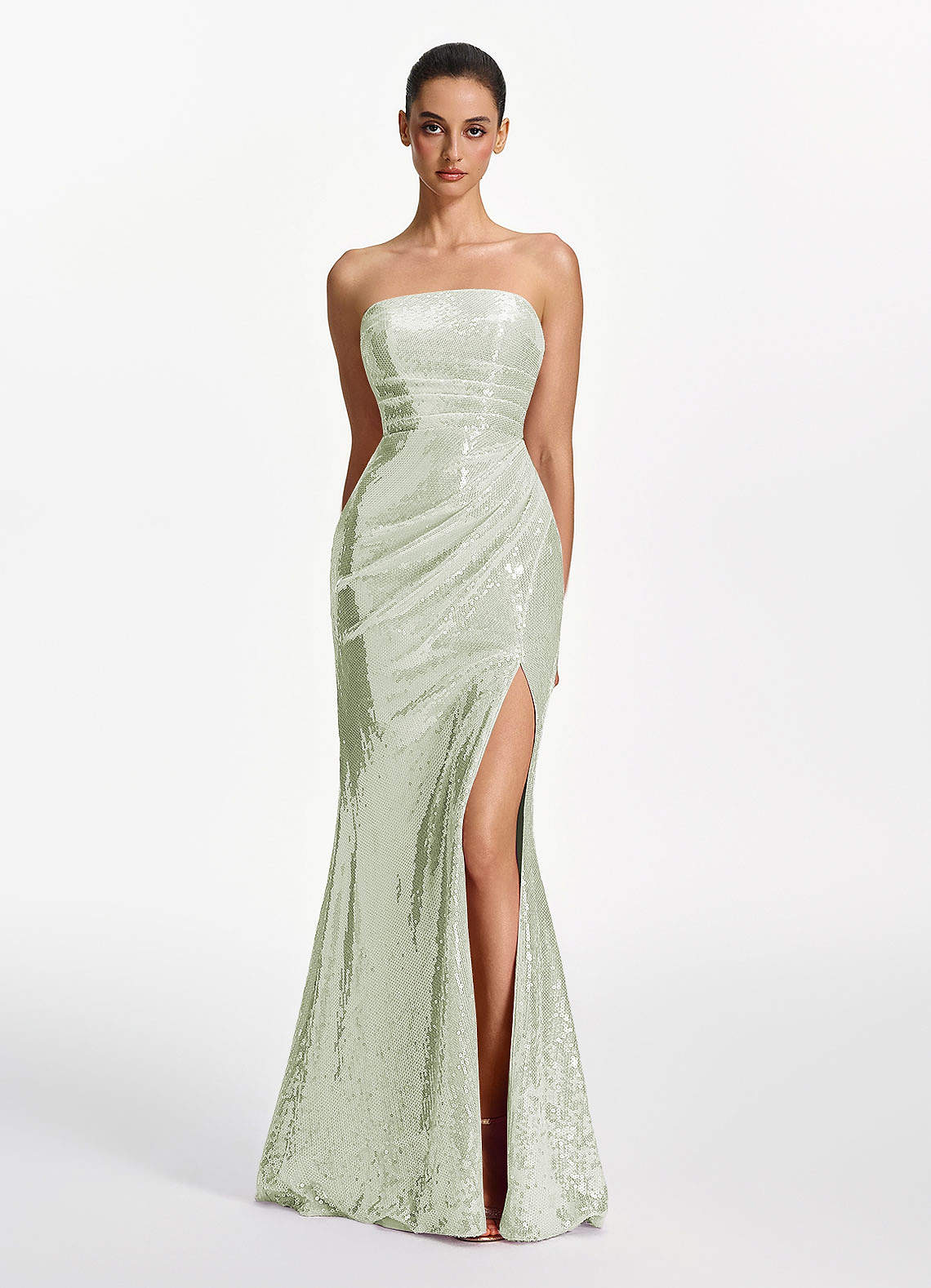 Mirabelle Mermaid Strapless Sequined Stretch Mesh Prom Dress in Light green