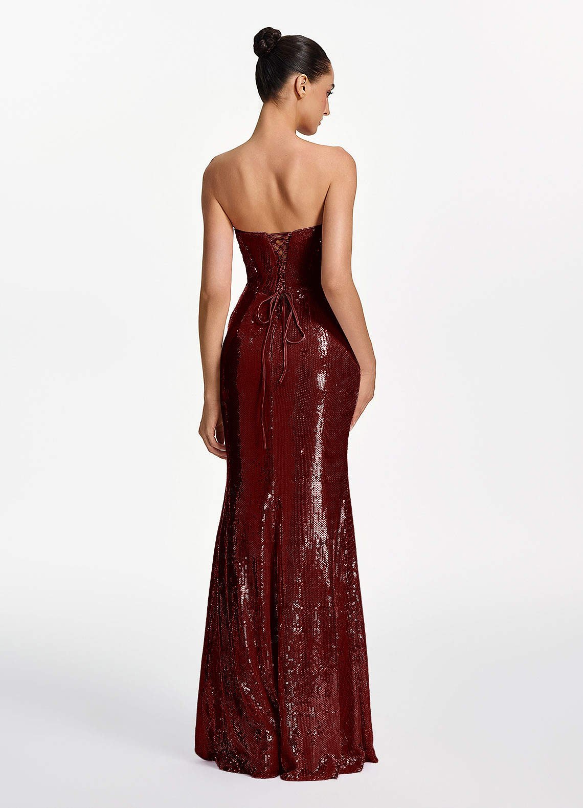 Mirabelle Mermaid Strapless Sequined Stretch Mesh Prom Dress in Burgundy