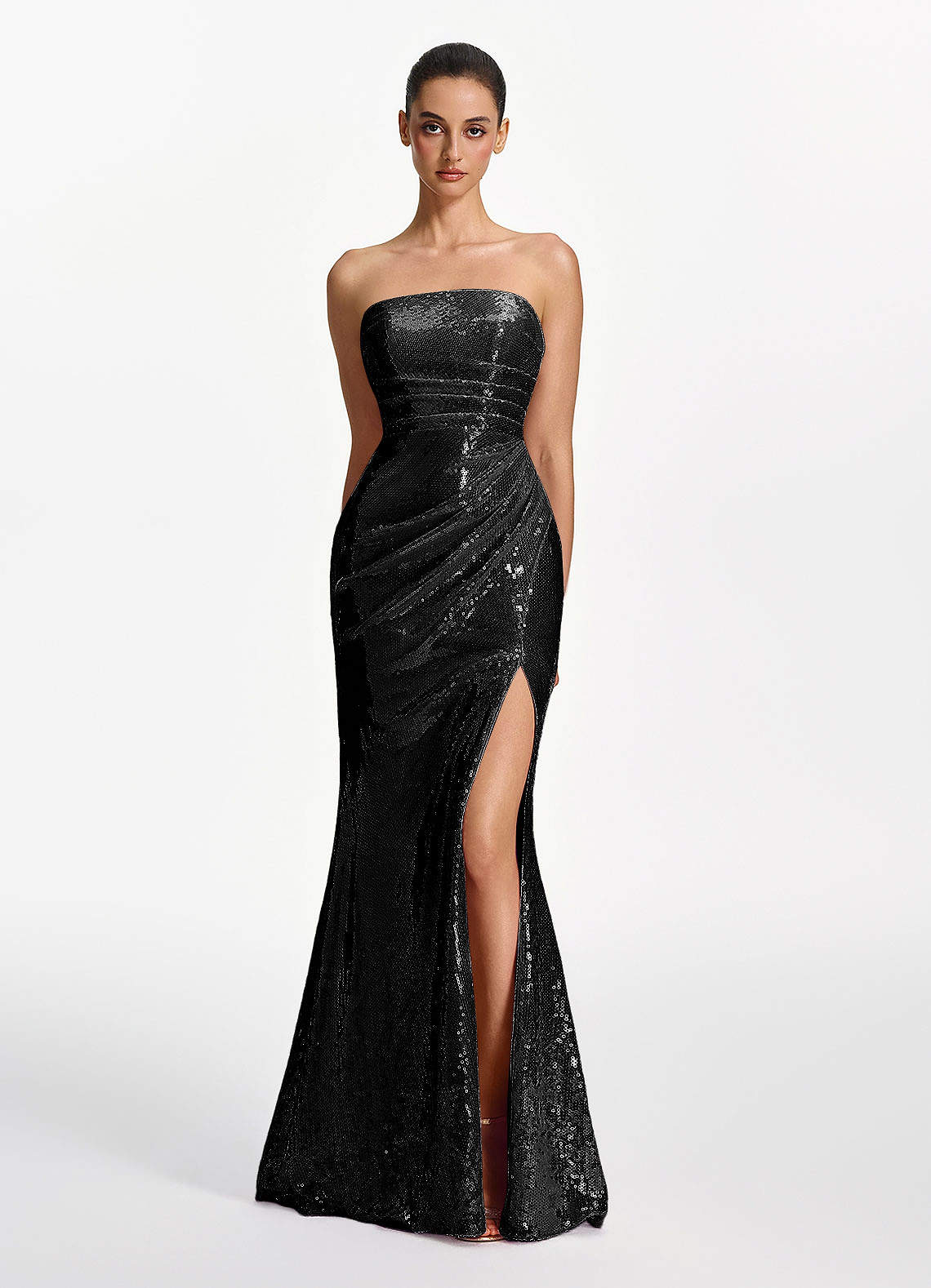 Mirabelle Mermaid Strapless Sequined Stretch Mesh Prom Dress in black