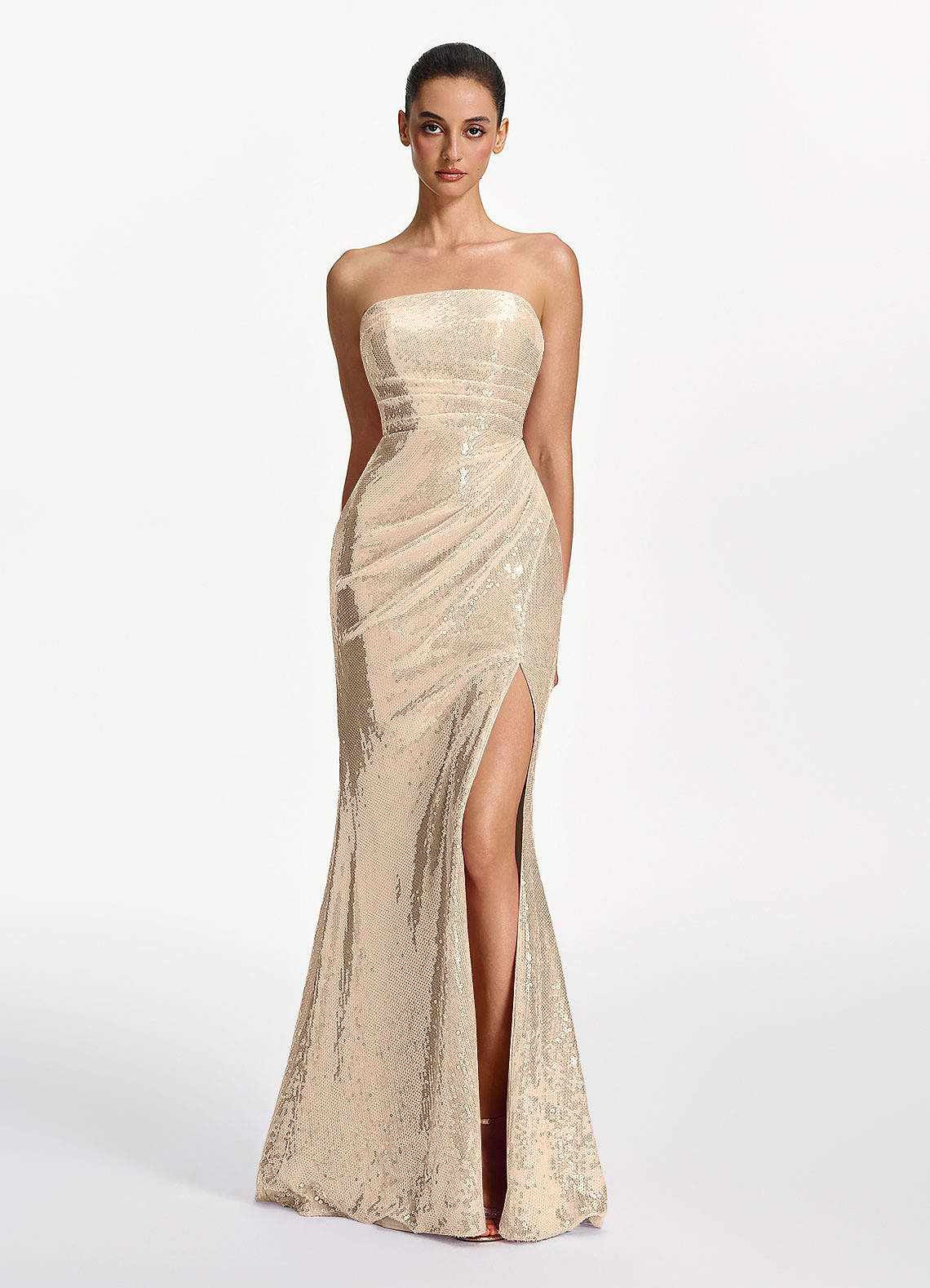 Mirabelle Mermaid Strapless Sequined Stretch Mesh Prom Dress in Champagne