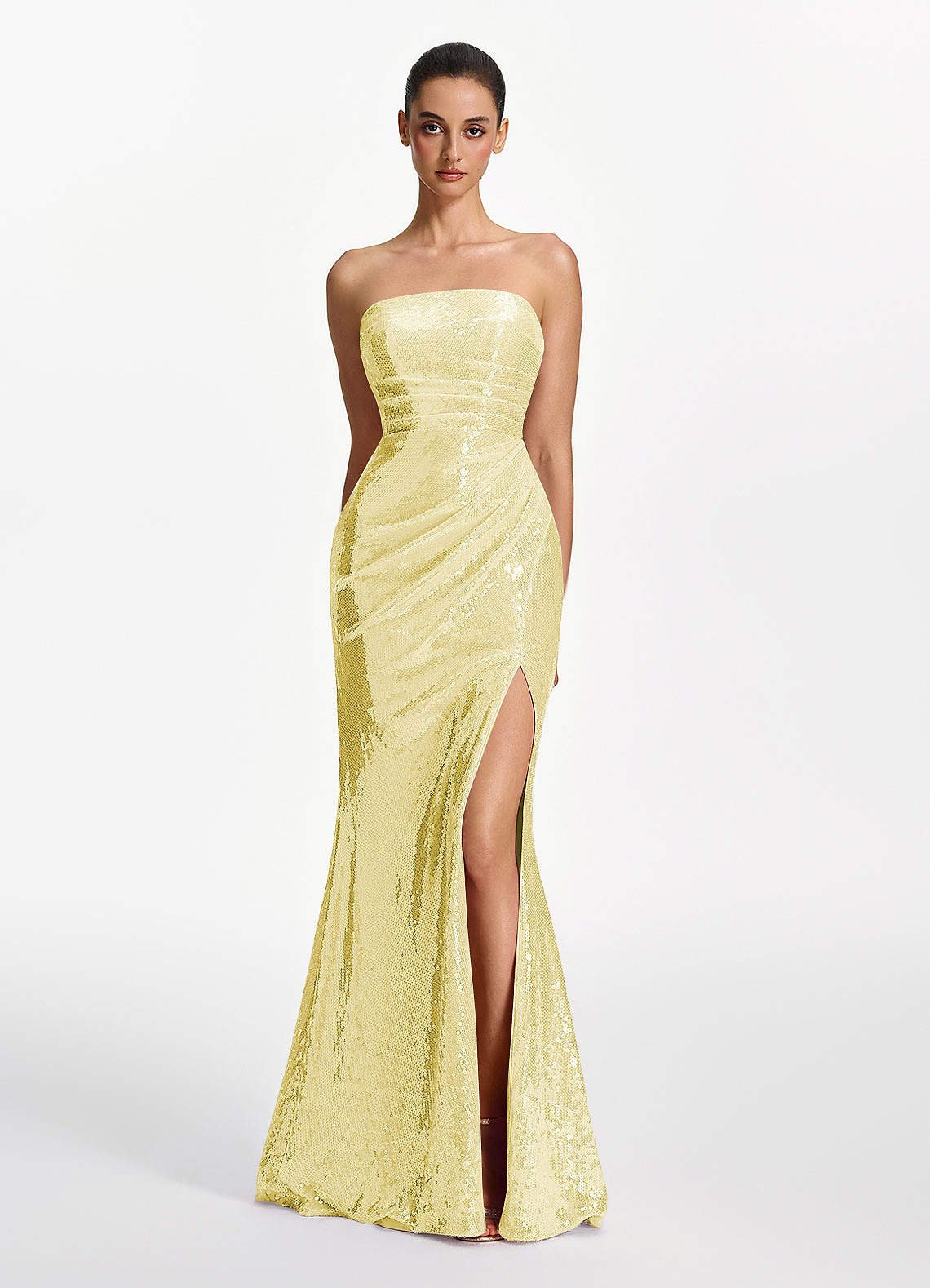 Mirabelle Mermaid Strapless Sequined Stretch Mesh Prom Dress in Lemon Sorbet