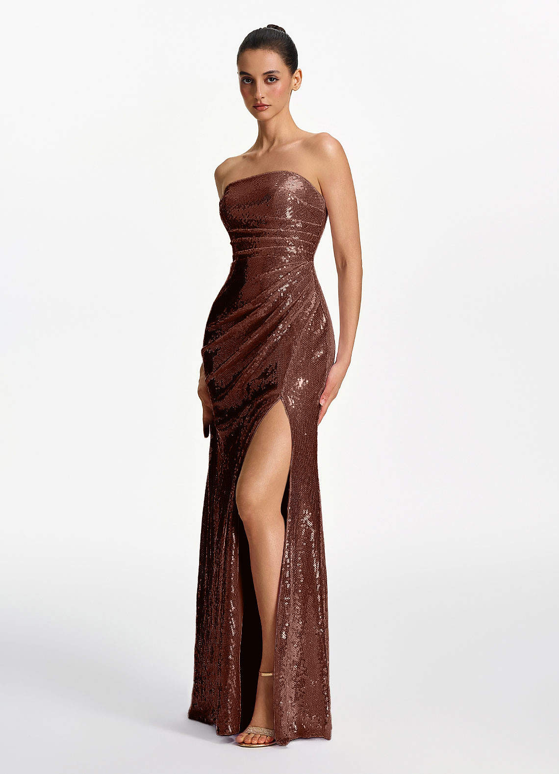 Mirabelle Mermaid Strapless Sequined Stretch Mesh Prom Dress in Coco