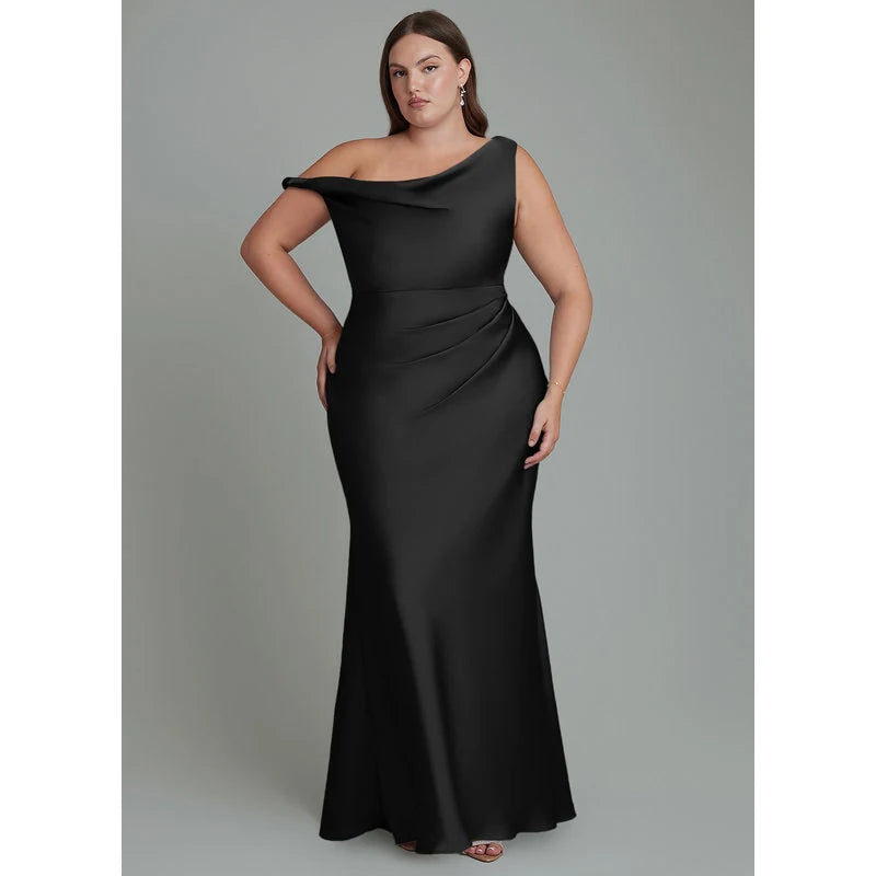 Emerson Mermaid One-Shoulder Stretch Satin Bridesmaid Dress in black - additional view 5