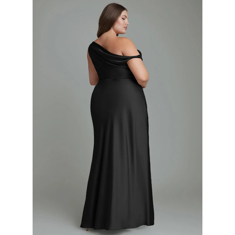Emerson Mermaid One-Shoulder Stretch Satin Bridesmaid Dress in black - additional view 6