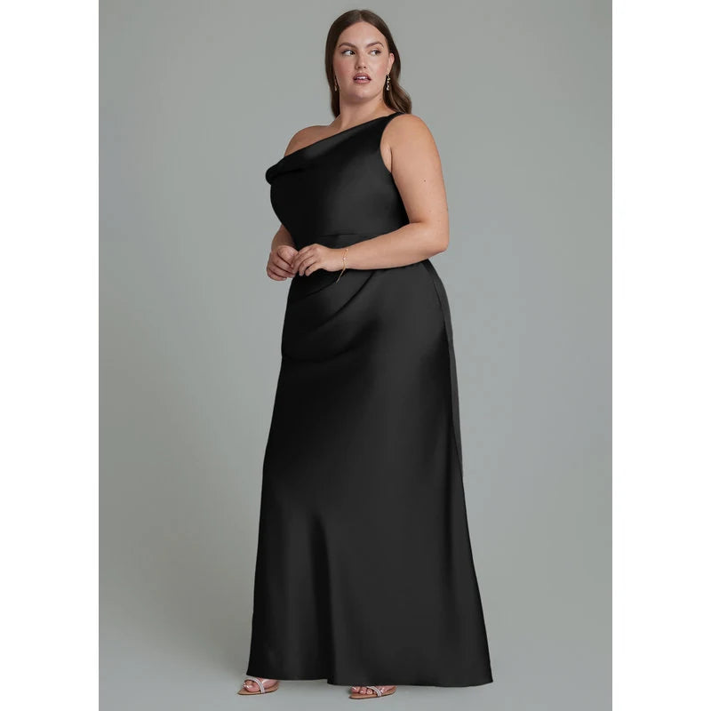 Emerson Mermaid One-Shoulder Stretch Satin Bridesmaid Dress in black - additional view 7