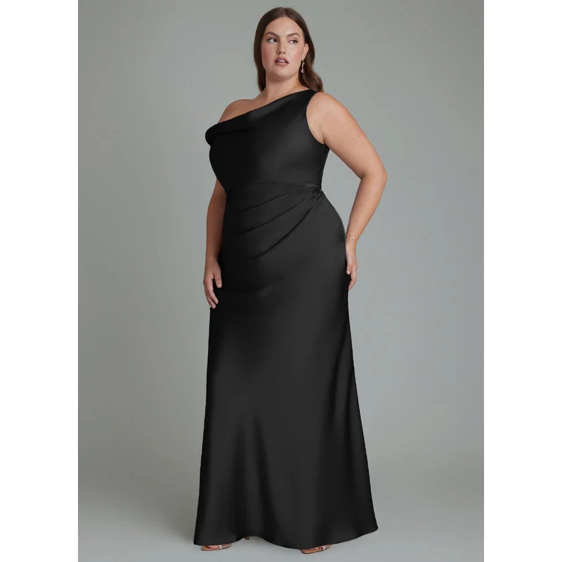 Emerson Mermaid One-Shoulder Stretch Satin Bridesmaid Dress in black - additional view 8