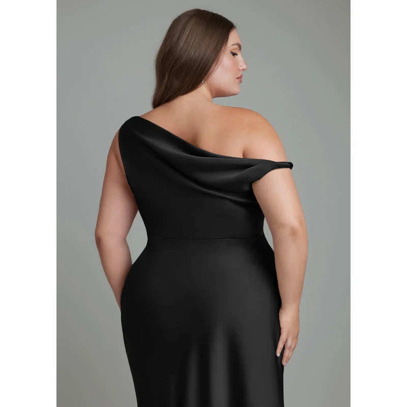 Emerson Mermaid One-Shoulder Stretch Satin Bridesmaid Dress in black - additional view 10