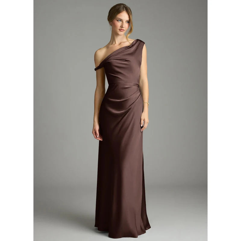 Emerson Mermaid One-Shoulder Stretch Satin Bridesmaid Dress in Ganache - additional view 11