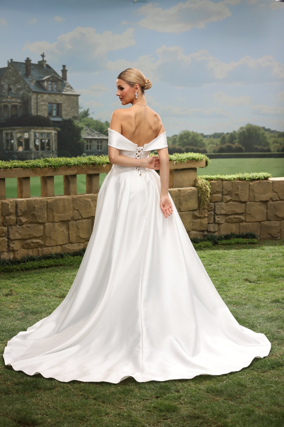 Enya white wedding dress back view 5