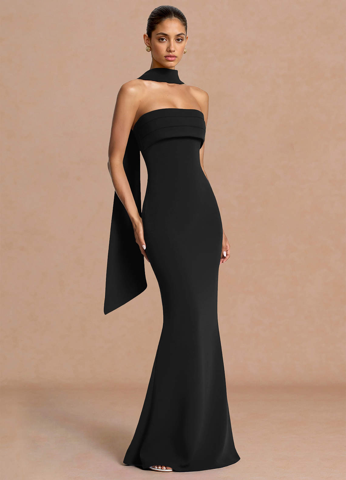 Eshe Trumpet Pleated Stretch Crepe Evening Dress in Light Green