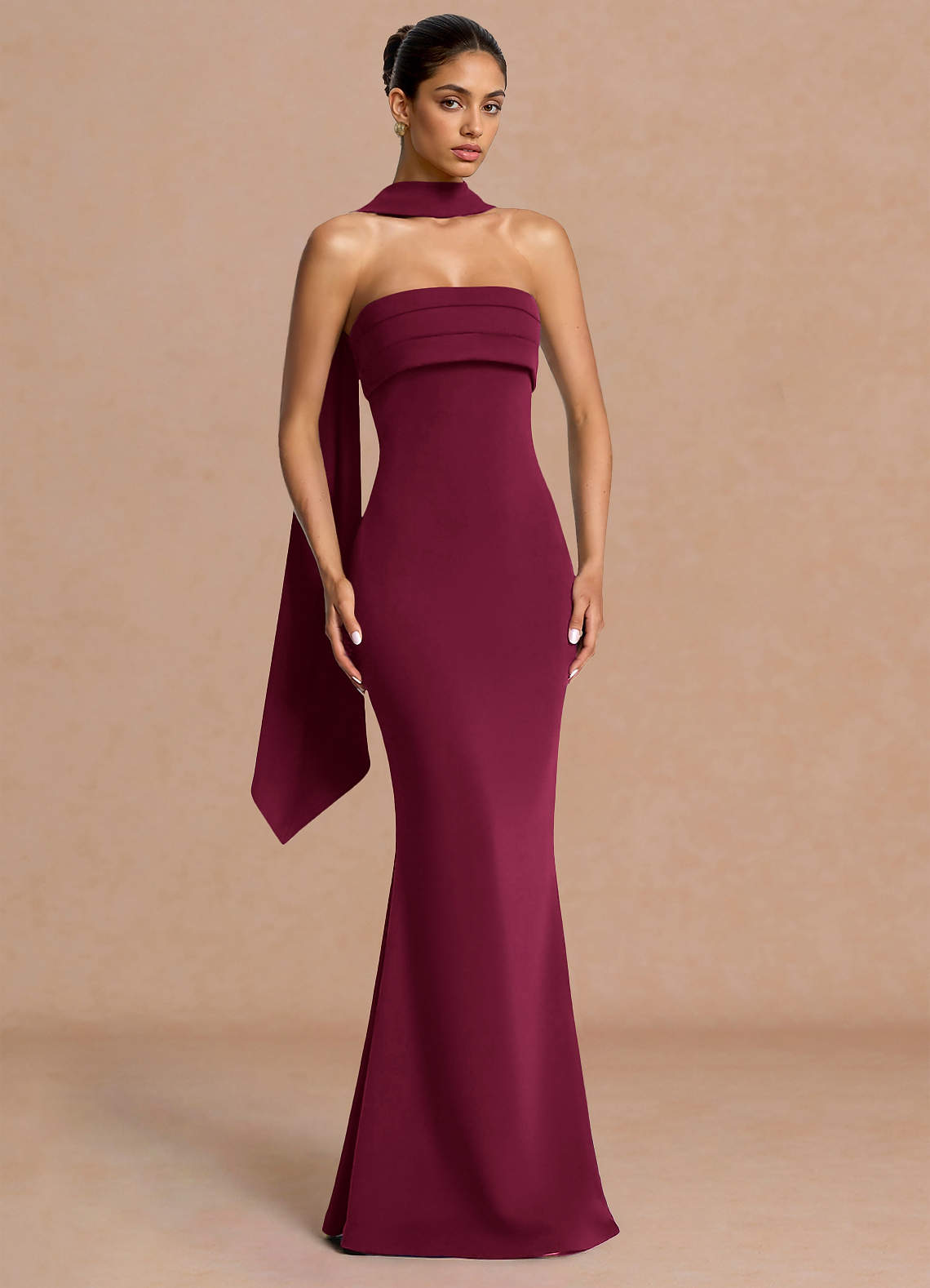 Eshe Trumpet Pleated Stretch Crepe Evening Dress in Light Green