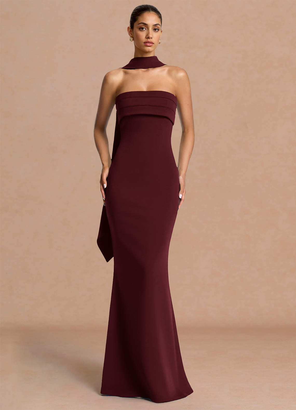 Eshe Trumpet Pleated Stretch Crepe Evening Dress in Light Green