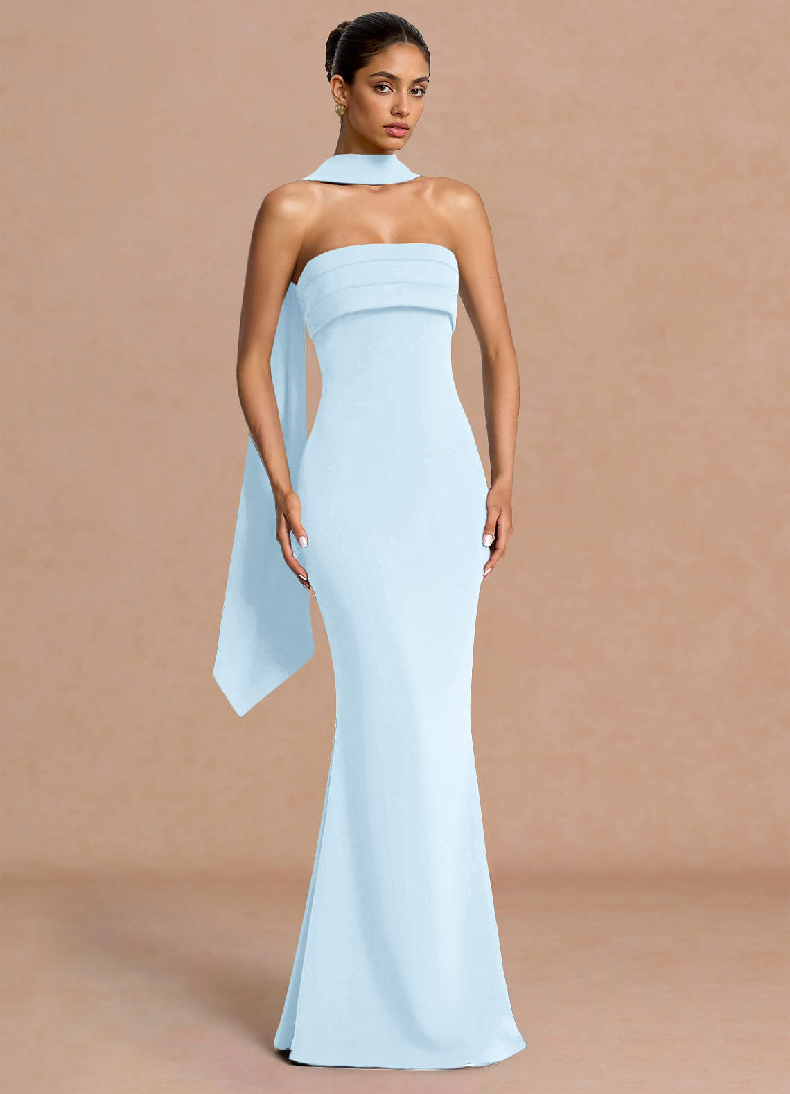 Eshe Trumpet Pleated Stretch Crepe Evening Dress in Light Green