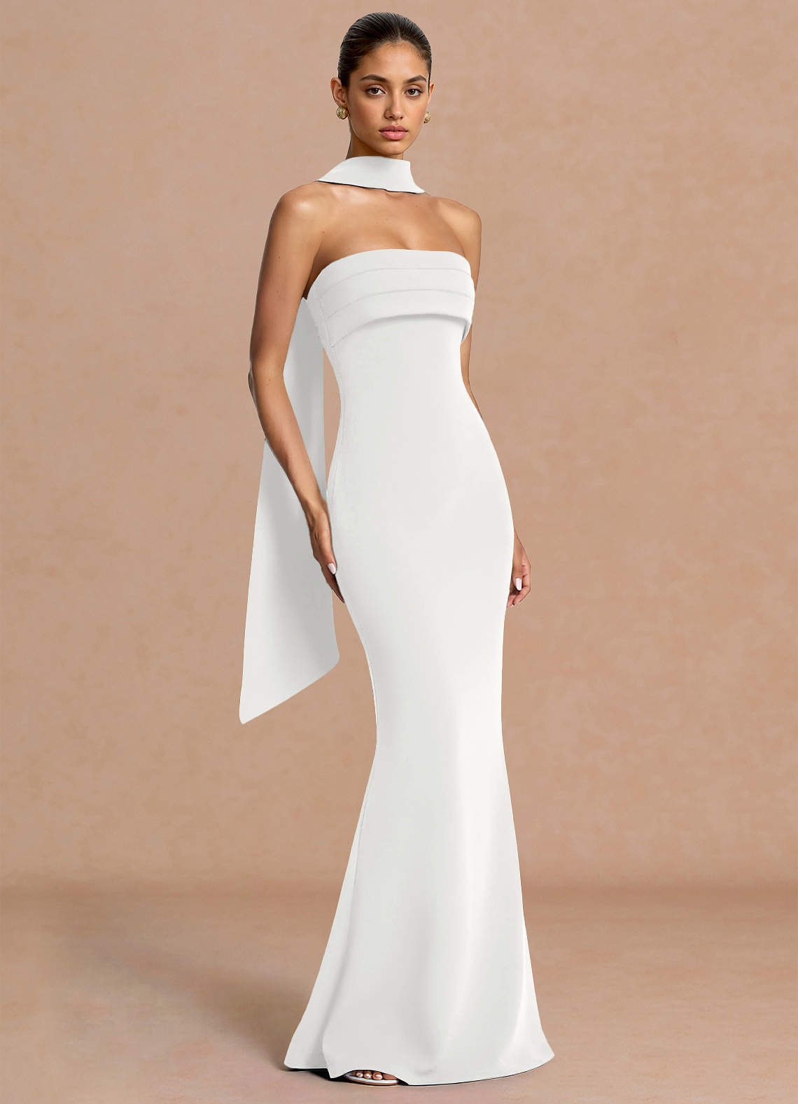 Eshe Trumpet Pleated Stretch Crepe Evening Dress in Light Green