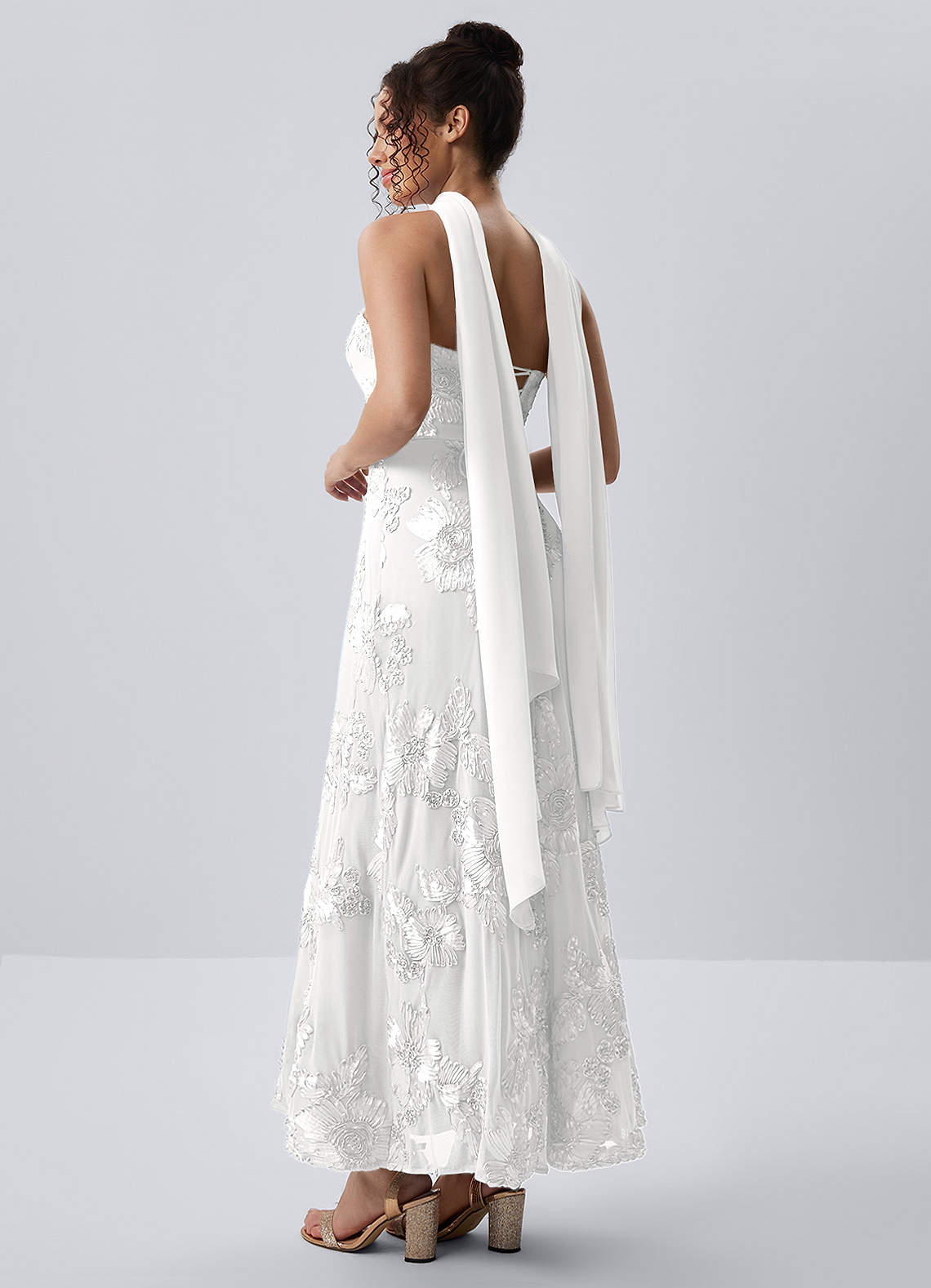 Esperanza Sheath Strapless Floral Mesh Prom Dress in white