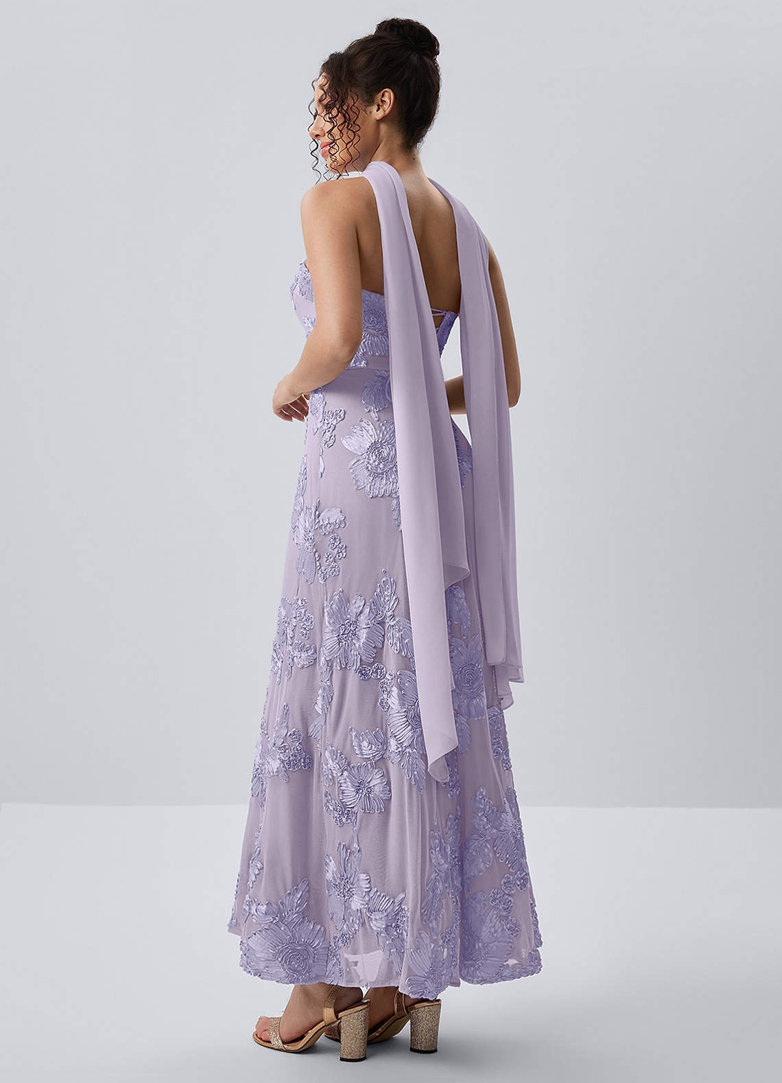 Esperanza Sheath Strapless Floral Mesh Prom Dress in Pale Purple