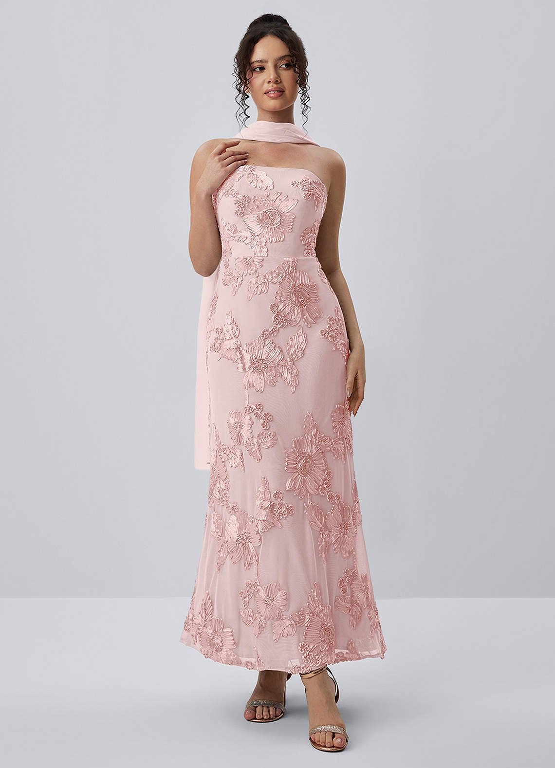 Esperanza Sheath Strapless Floral Mesh Prom Dress in Pale Purple