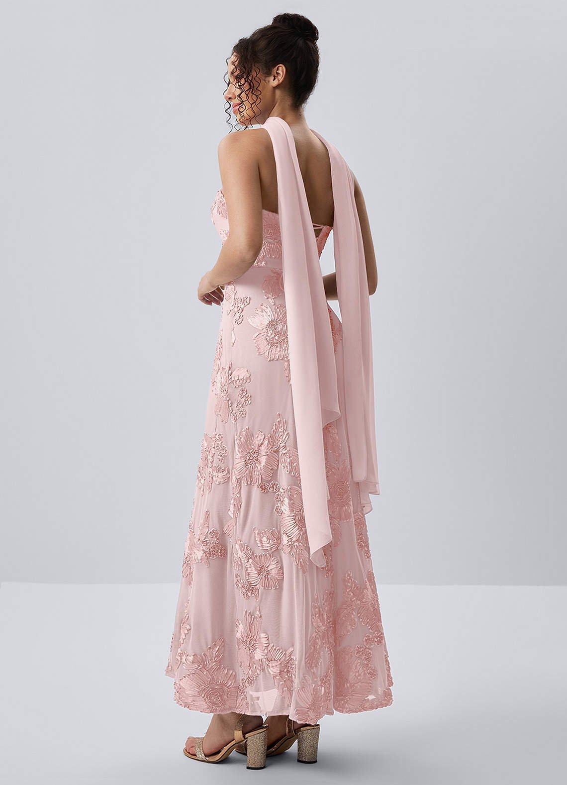 Esperanza Sheath Strapless Floral Mesh Prom Dress in Pink