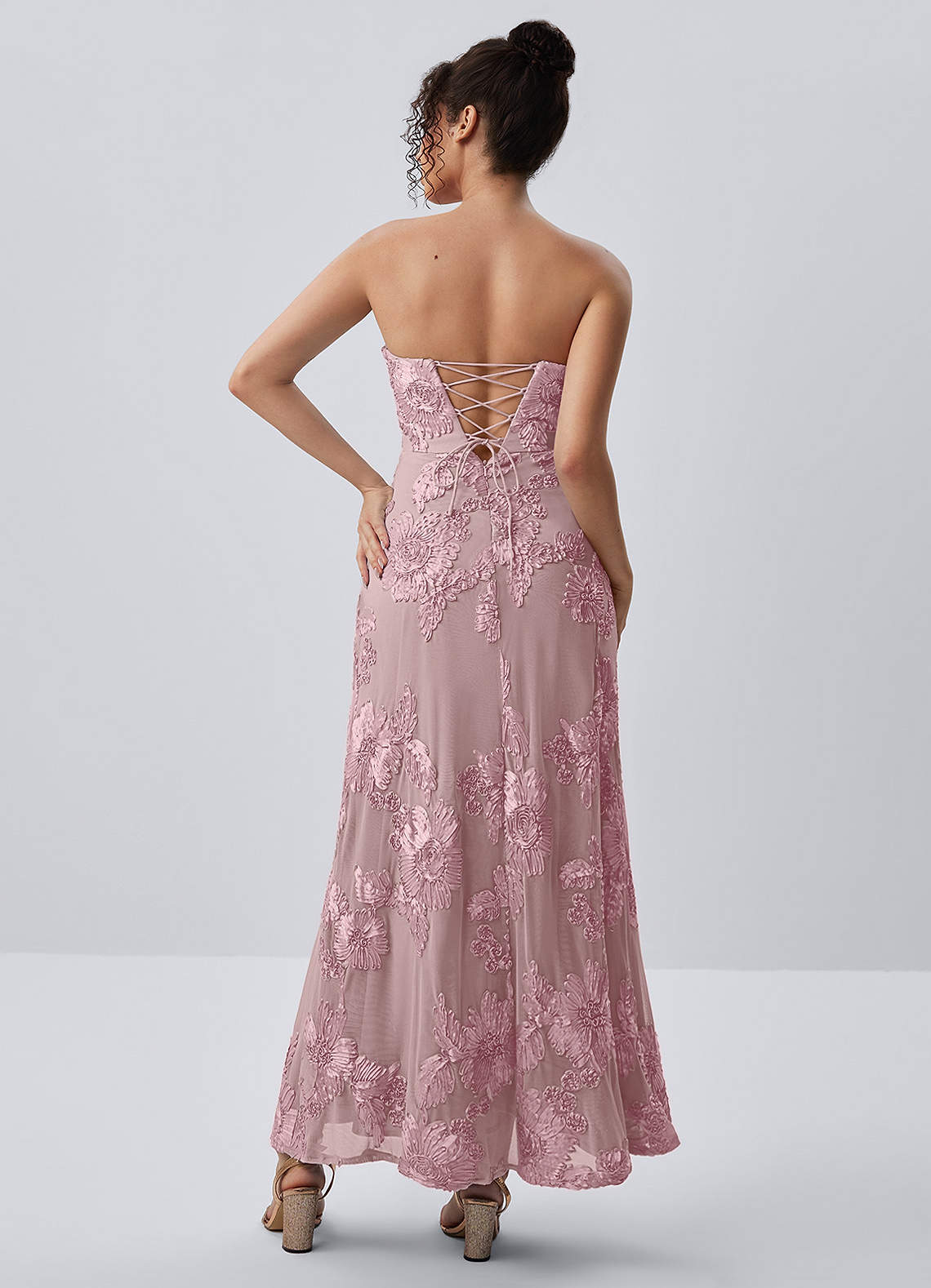 Esperanza Sheath Strapless Floral Mesh Prom Dress in Dusty Lilac