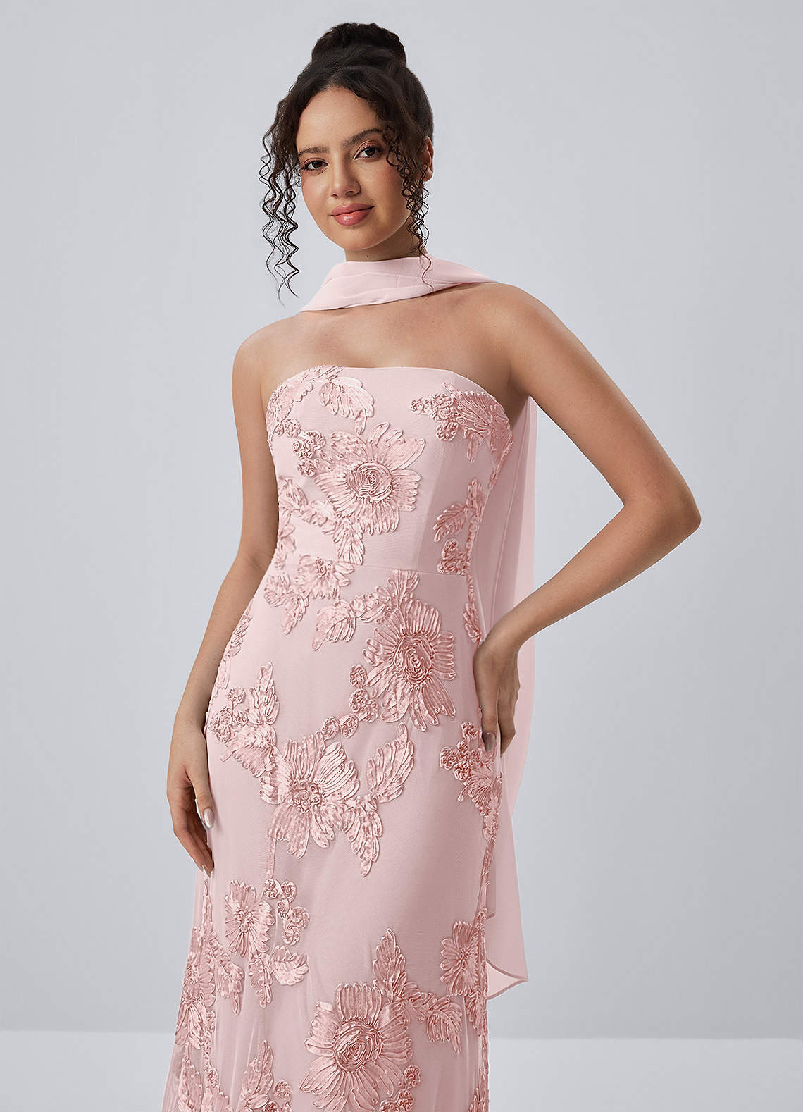 Esperanza Sheath Strapless Floral Mesh Prom Dress in Pink