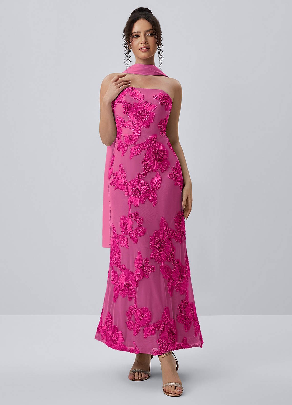Esperanza Sheath Strapless Floral Mesh Prom Dress in Pale Purple