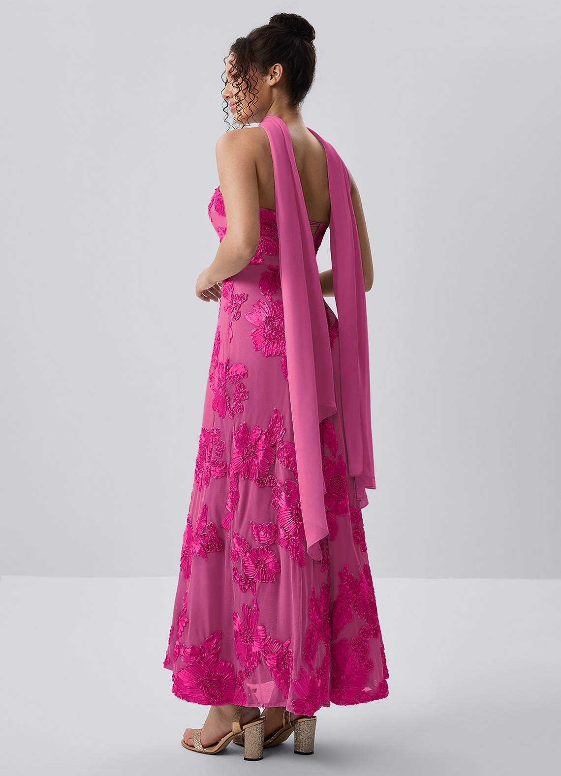 Esperanza Sheath Strapless Floral Mesh Prom Dress in Fuchsia