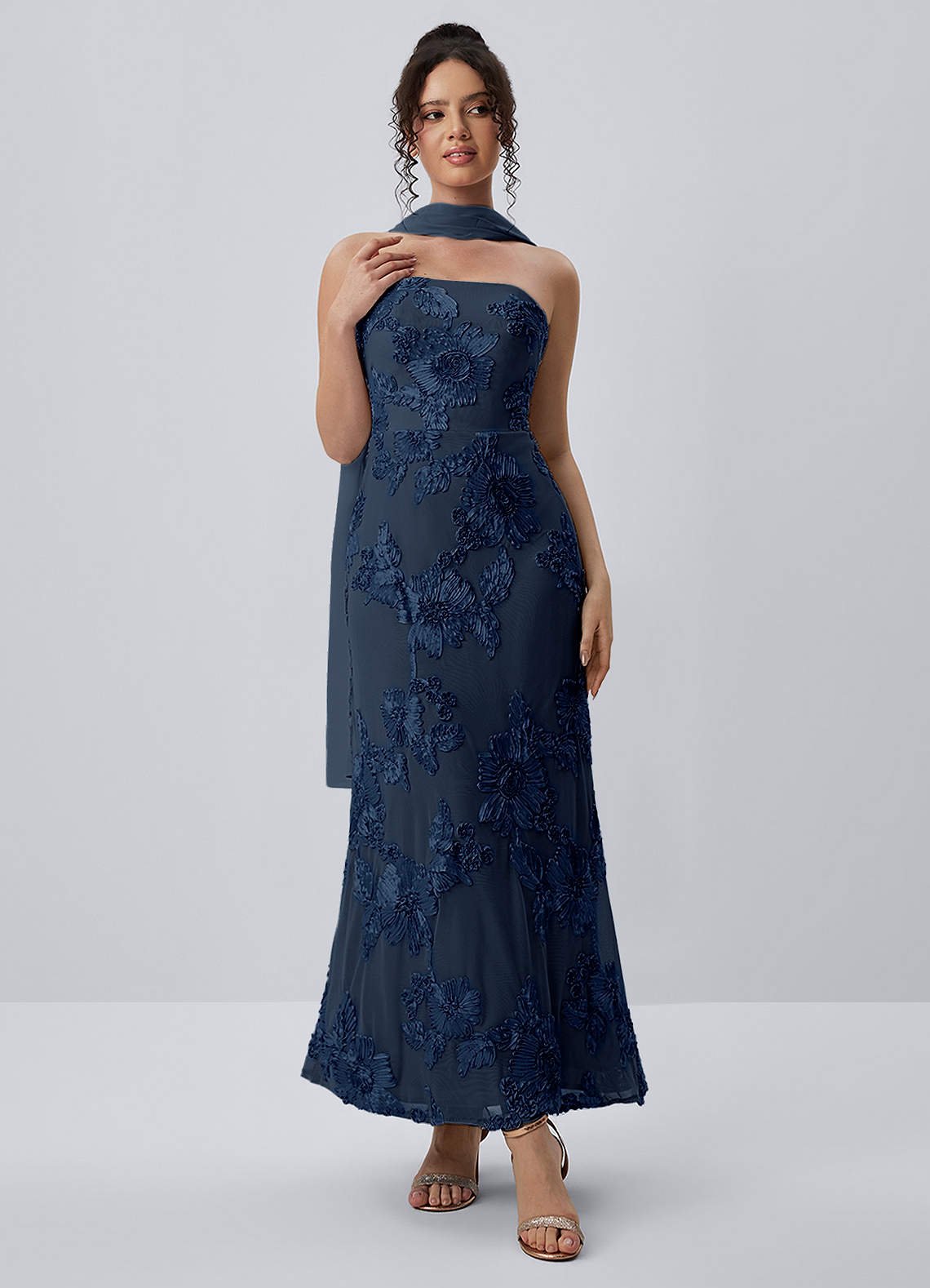 Esperanza Sheath Strapless Floral Mesh Prom Dress in Pale Purple