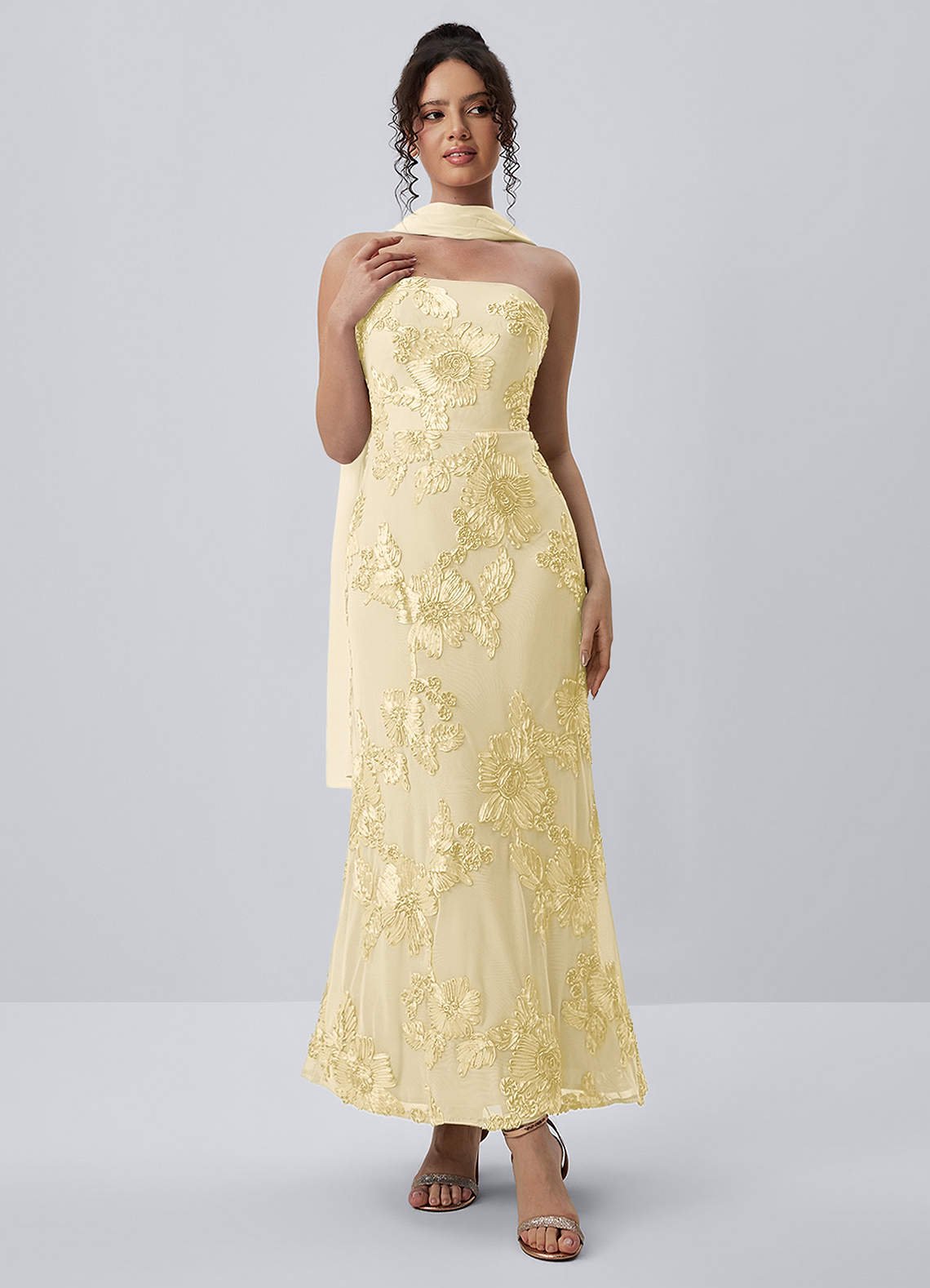 Esperanza Sheath Strapless Floral Mesh Prom Dress in Pale Purple
