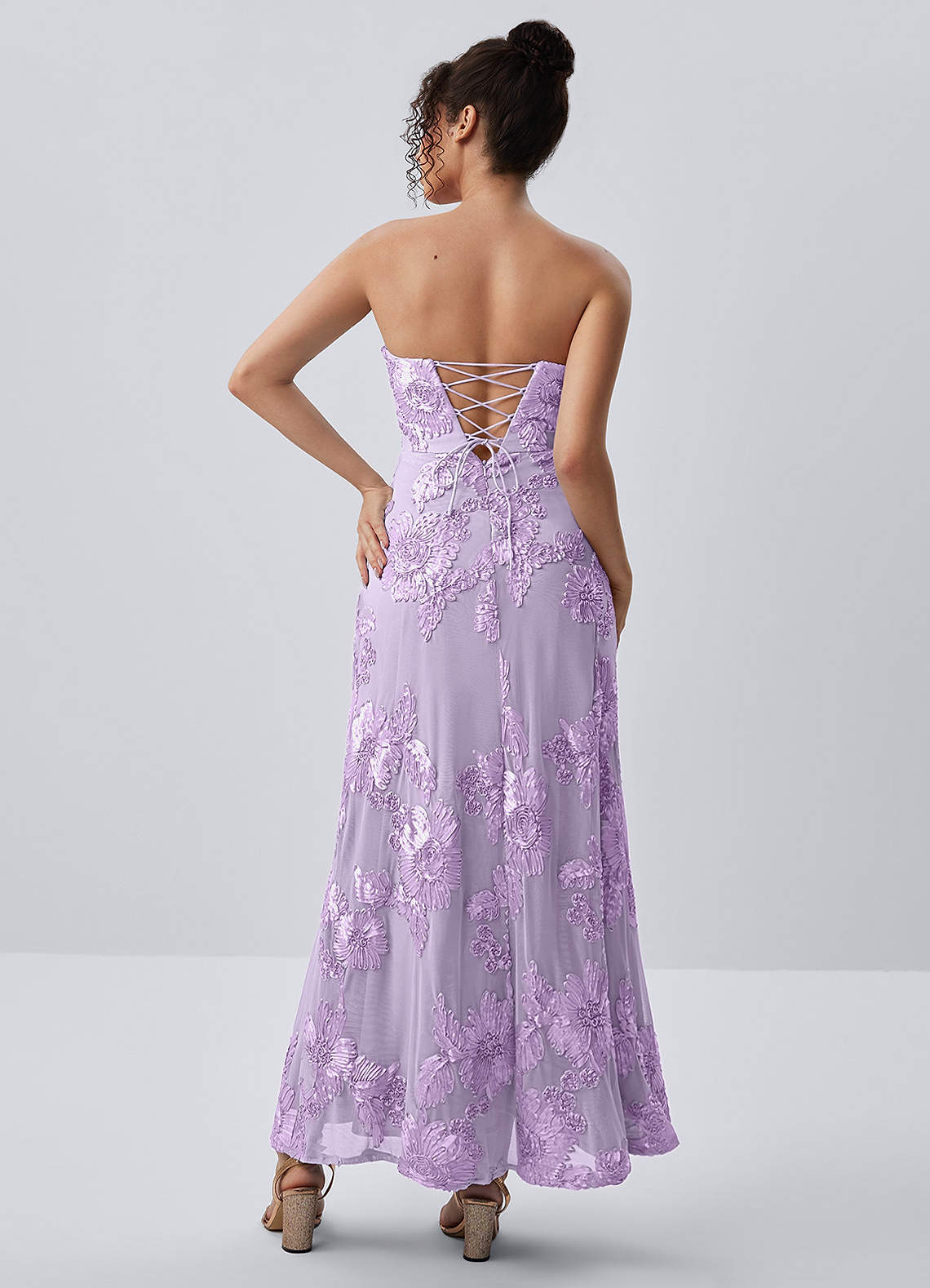 Esperanza Sheath Strapless Floral Mesh Prom Dress in Wisteria