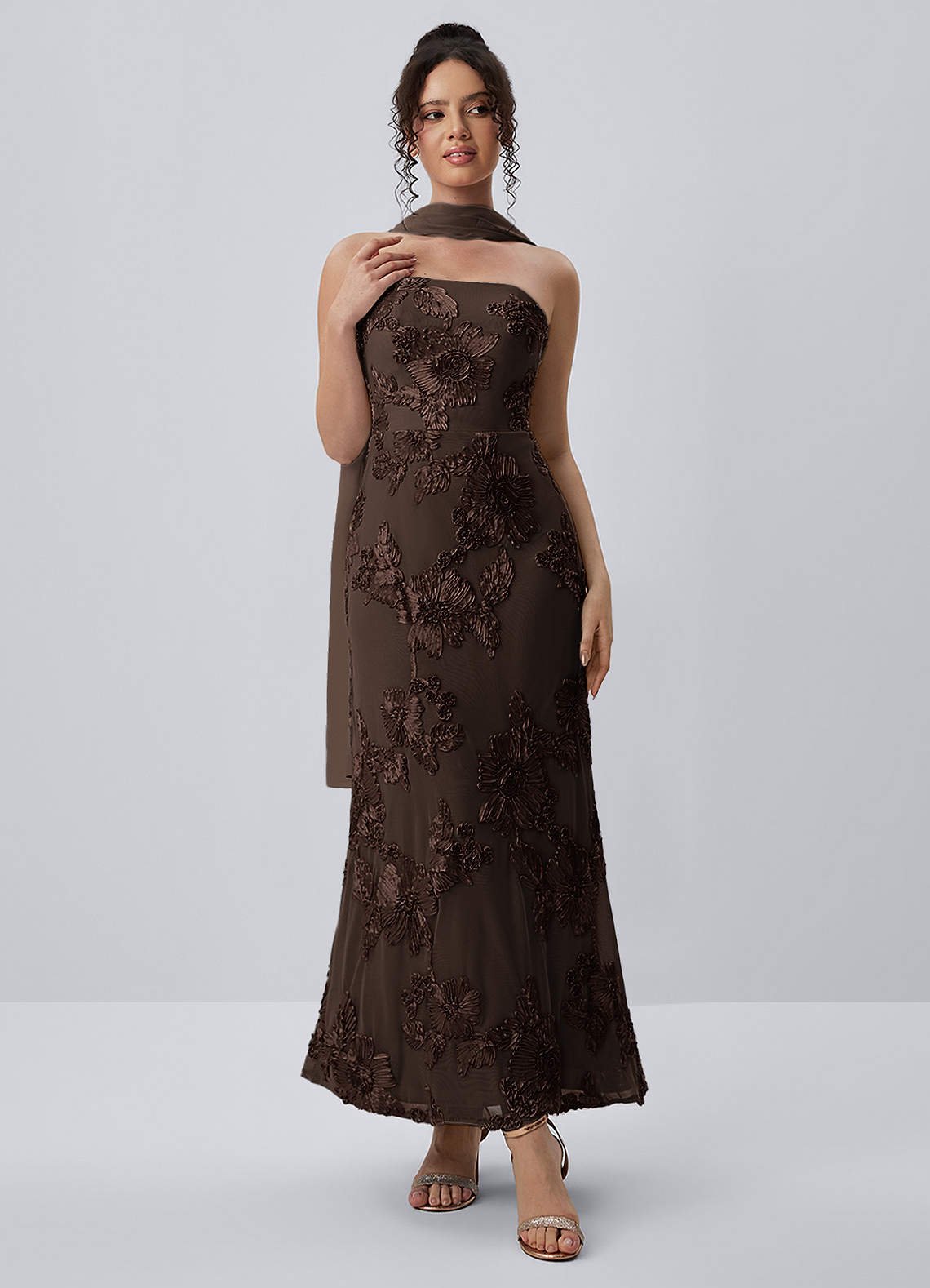 Esperanza Sheath Strapless Floral Mesh Prom Dress in Pale Purple