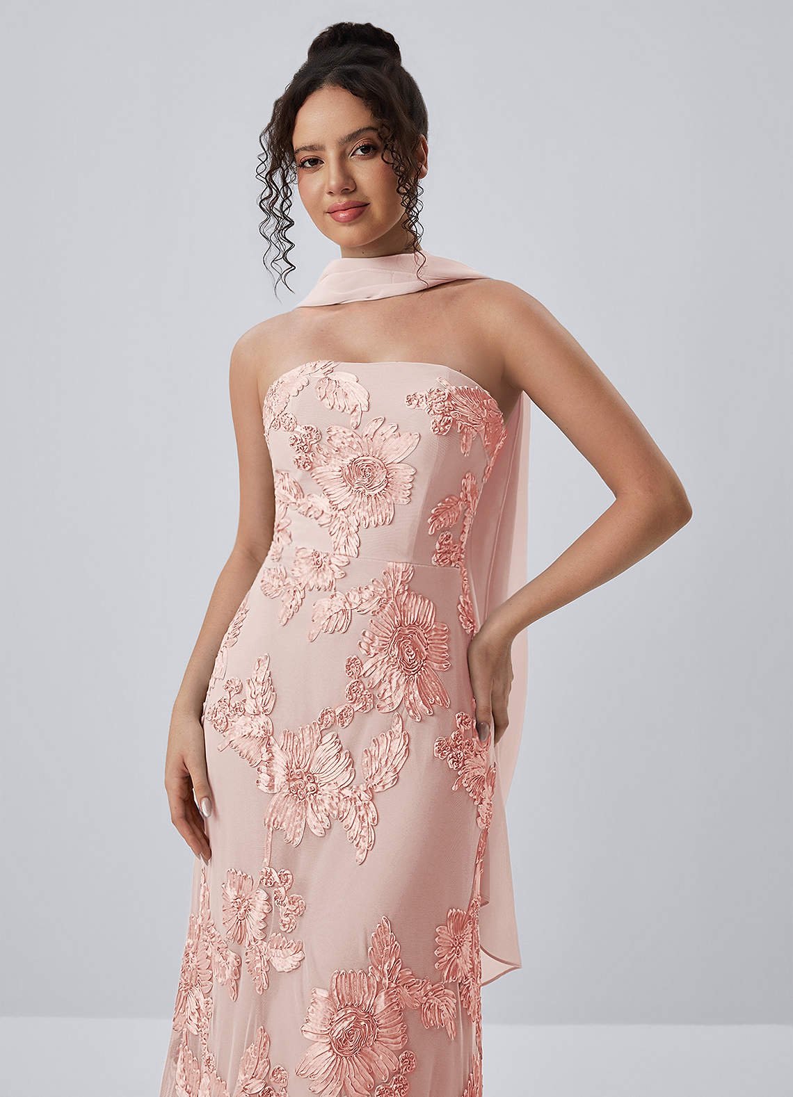 Esperanza Sheath Strapless Floral Mesh Prom Dress in English Rose