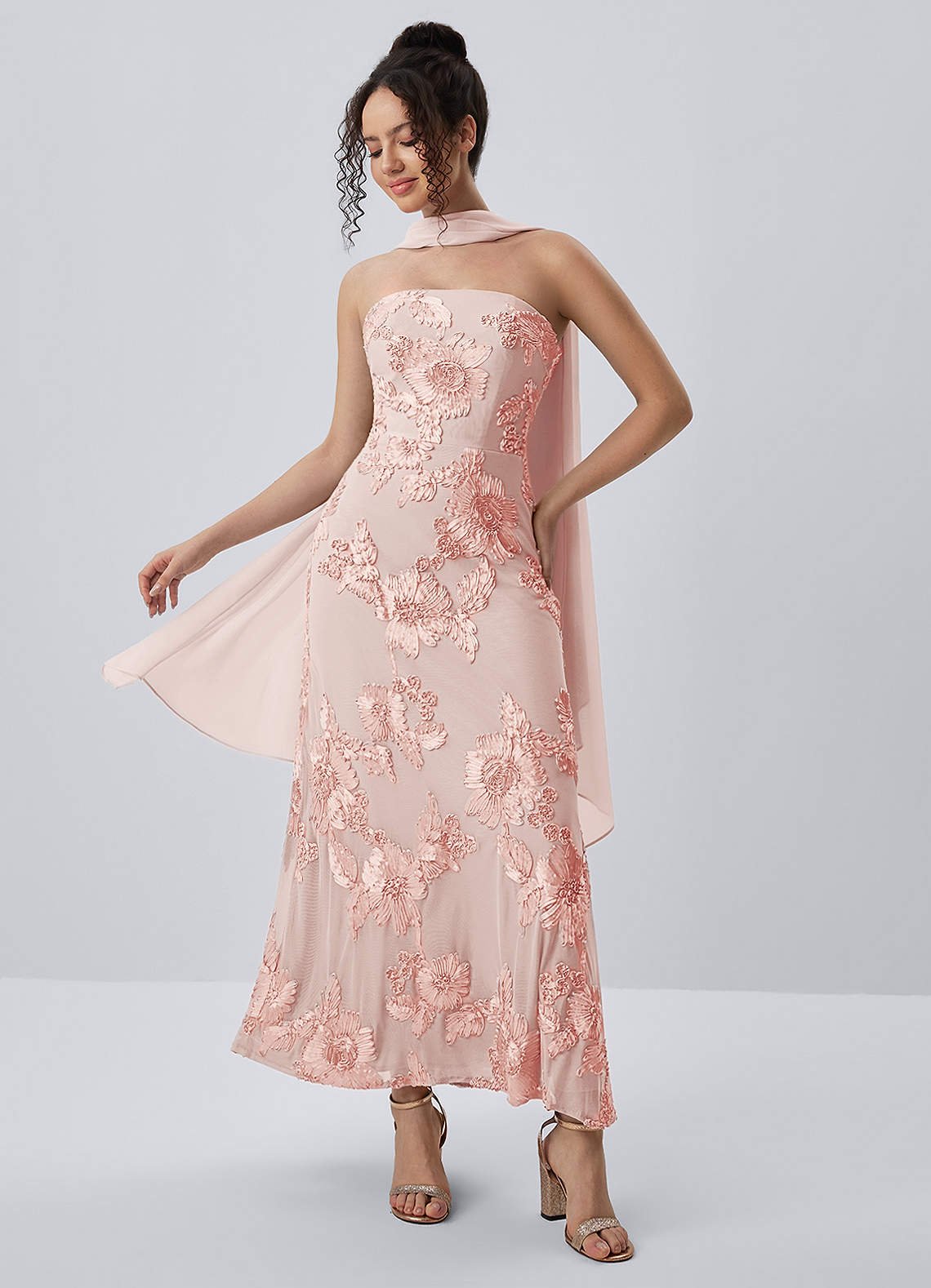 Esperanza Sheath Strapless Floral Mesh Prom Dress in English Rose